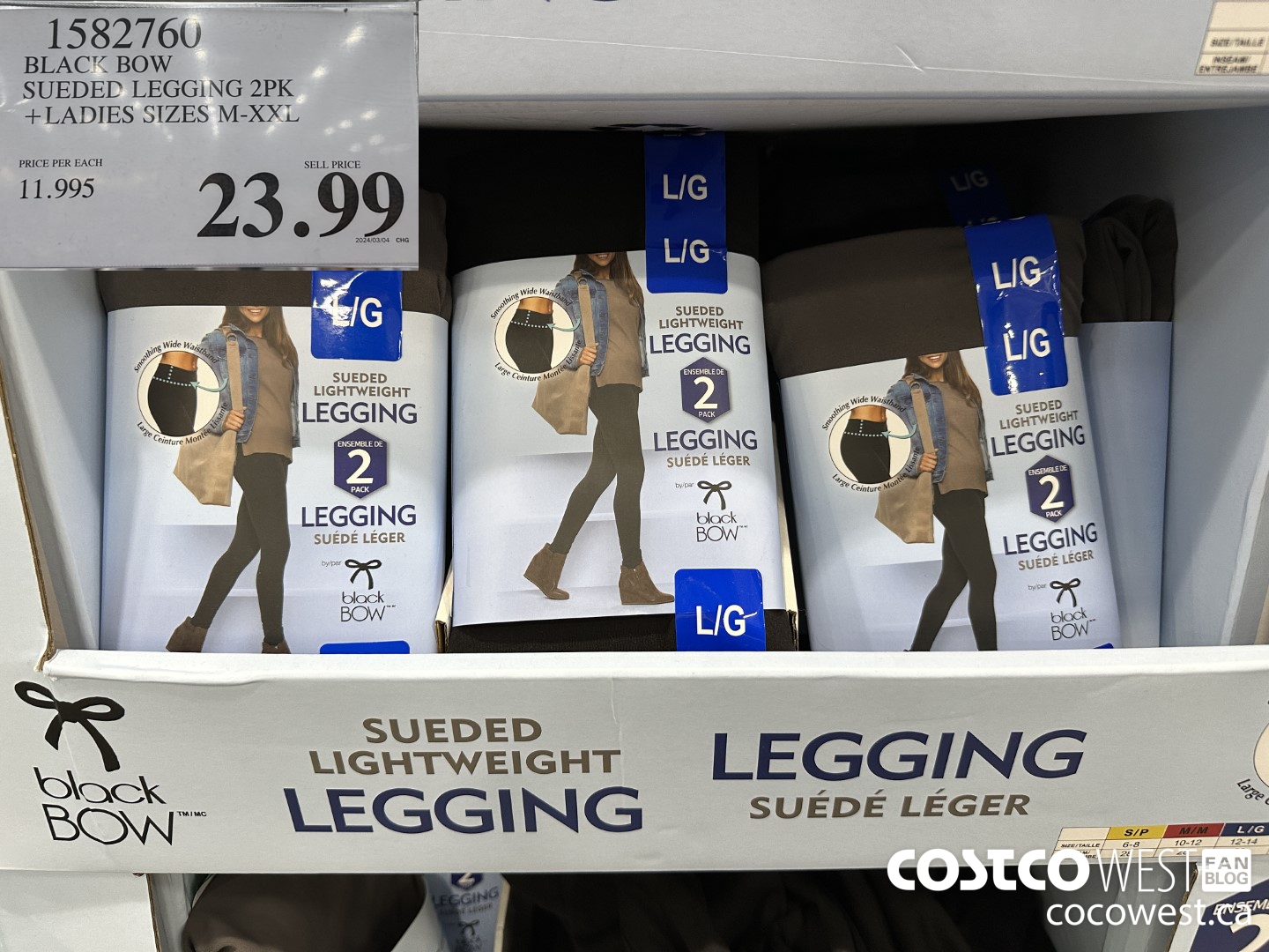 1582760 BLACK BOW SUEDED LEGGINGS 2PK LADIES SIZES M-XXL $23.99