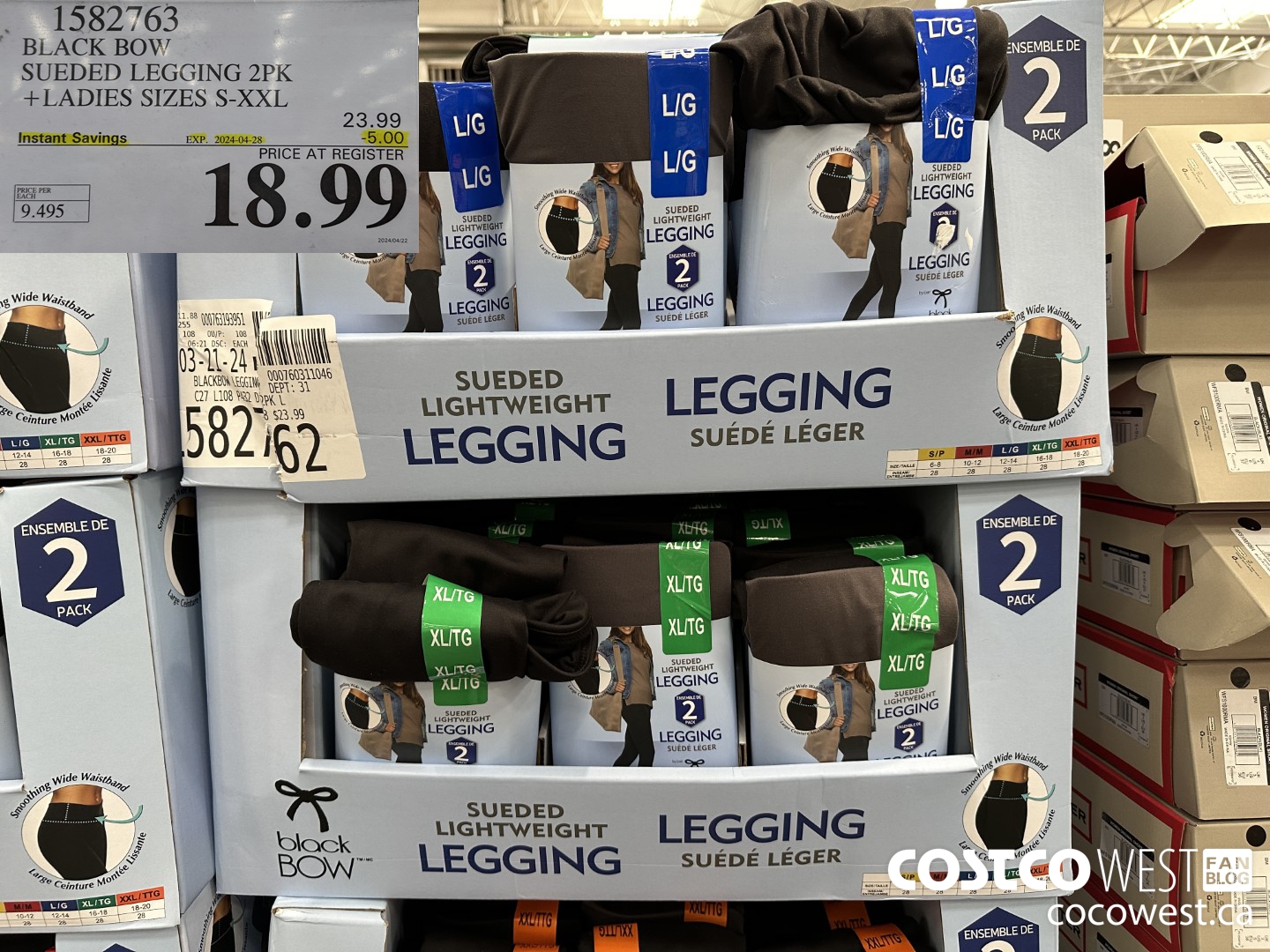 1582763 BLACK BOW SUEDED LEGGING 2PK LADIES SIZES S-XXL ($5.00 INSTANT SAVINGS EXPIRES ON 2024-04-28) $18.99