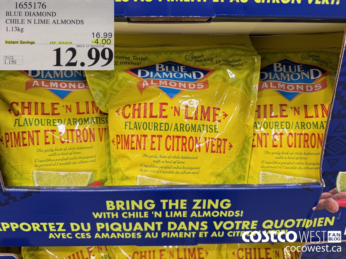 1655176 BLUE DIAMOND CHILE N LIME ALMONDS 1.13KG ($4.00 INSTANT SAVINGS EXPIRES ON 2024-05-02) $12.99