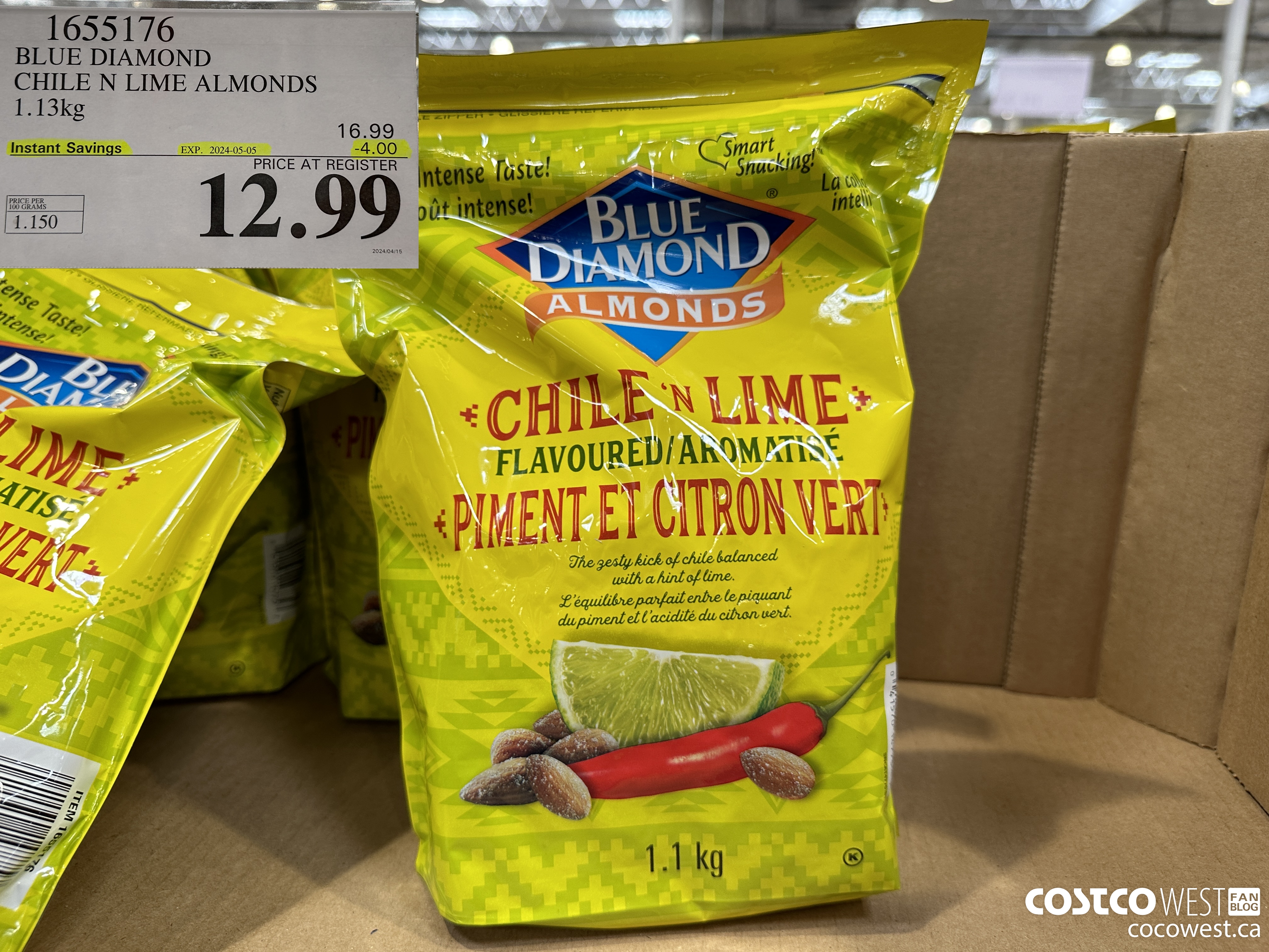 1655176 BLUE DIAMOND CHILE N LIME ALMONDS 1.13KG ($4.00 INSTANT SAVINGS EXPIRES ON 2024-05-05) $12.99