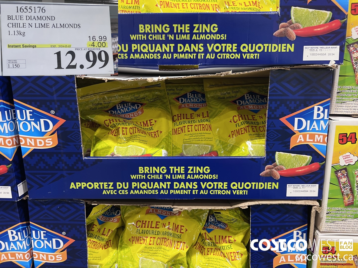 1655176 BLUE DIAMOND CHILE N LIME ALMONDS 1.13KG ($4.00 INSTANT SAVINGS EXPIRES ON 2024-05-05) $12.99