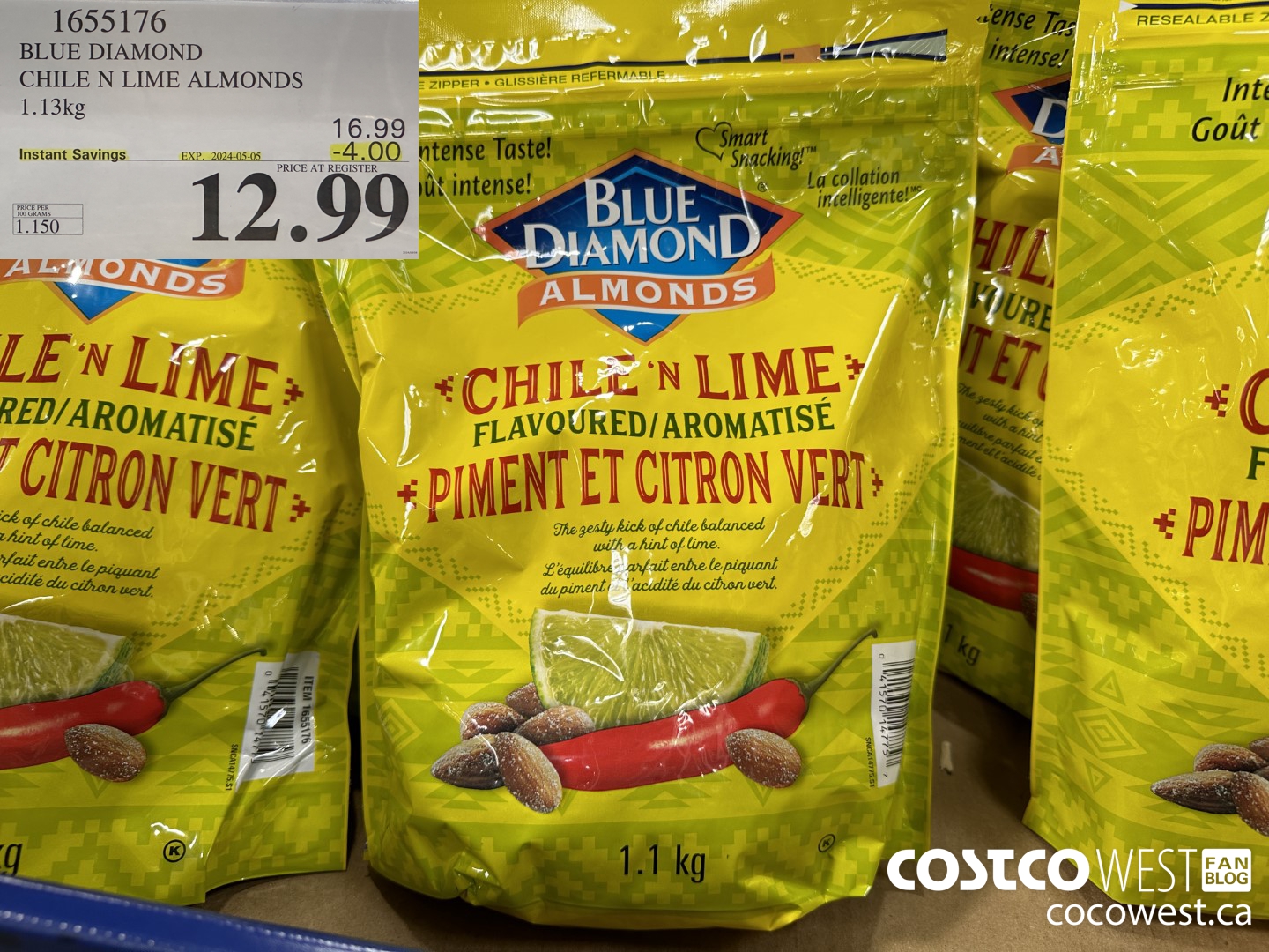 1655176 BLUE DIAMOND CHILE N LIME ALMONDS 1.13KG ($4.00 INSTANT SAVINGS EXPIRES ON 2024-05-05) $12.99