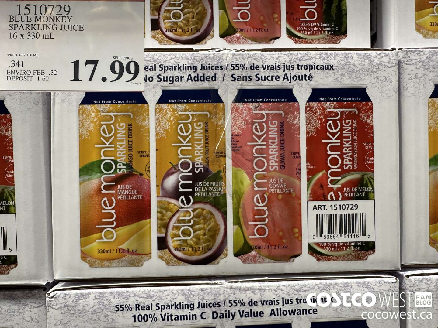 1510729 BLUE MONKEY SPARKLING JUICE 16 X 330 ML $17.99