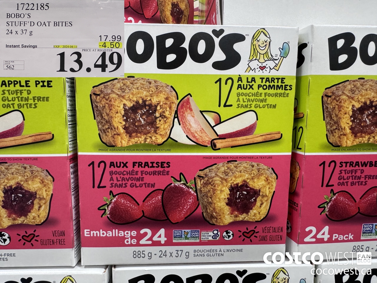 1722185 BOBO'S STUFFED OAT BITES 24 X 37 G ($4.50 INSTANT SAVINGS EXPIRES ON 2024-04-11) $13.49