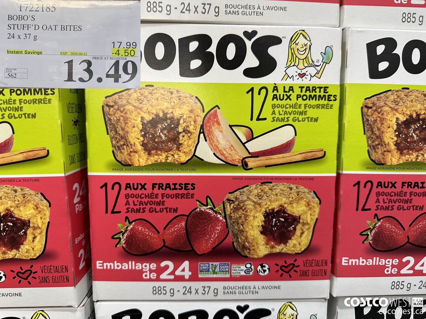 1722185 BOBO'S STUFFED OAT BITES 24 X 37 G ($4.50 INSTANT SAVINGS EXPIRES ON 2024-04-11) $13.49