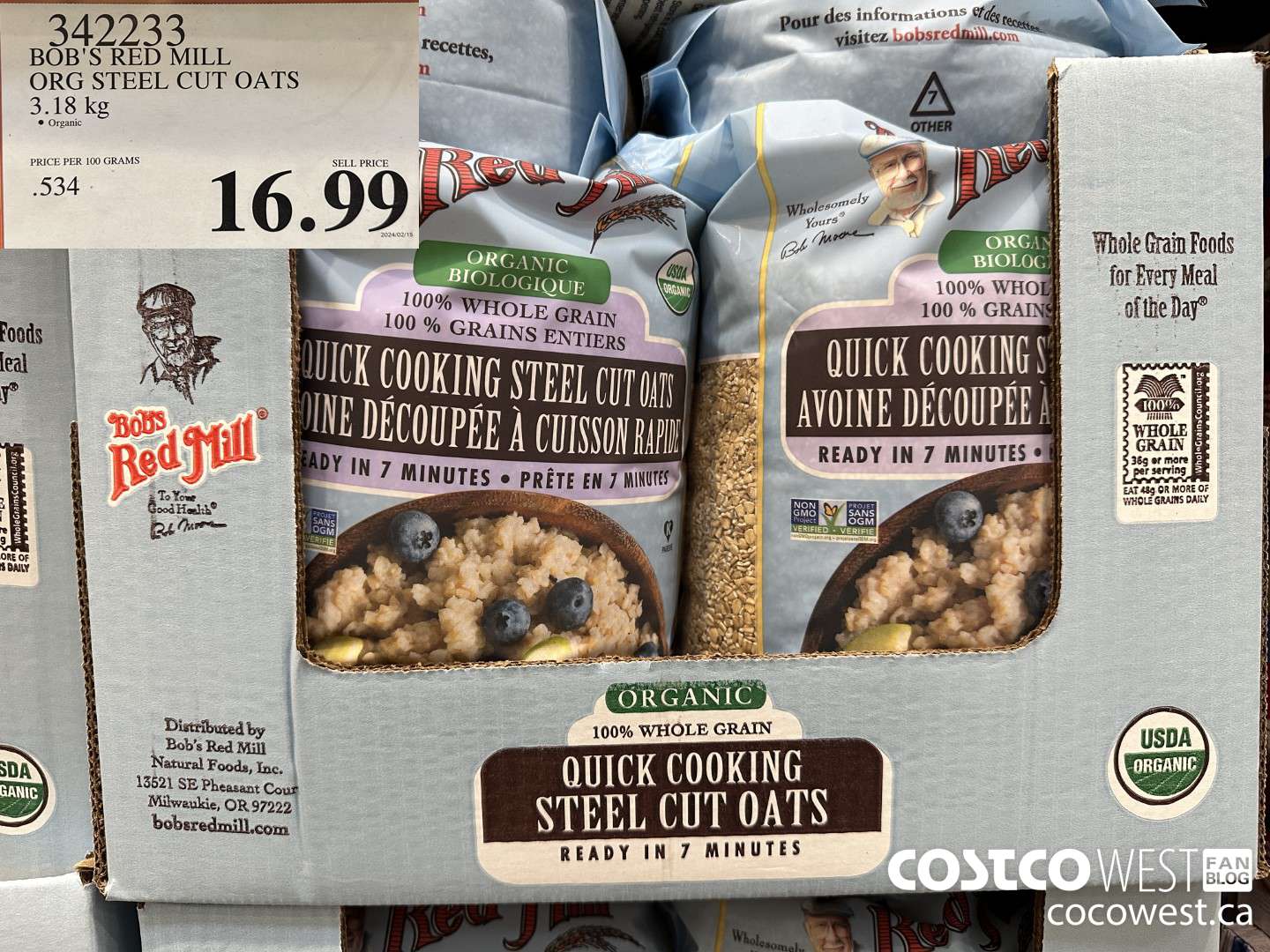 342233 BOB'S RED MILL ORG STEEL CUT OATS 3.18KG $16.99