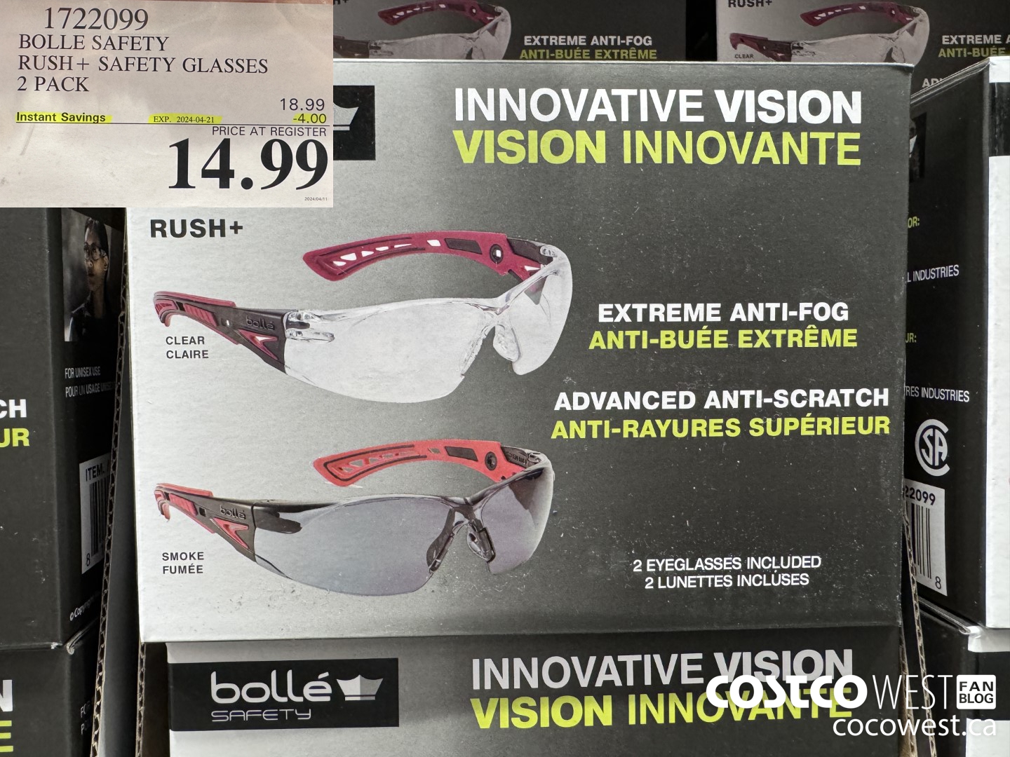 1722099 BOLLE SAFETY RUSH+ SAFETY GLASSES 2 PACK ($4.00 INSTANT SAVINGS EXPIRES ON 2024-04-21) $14.99