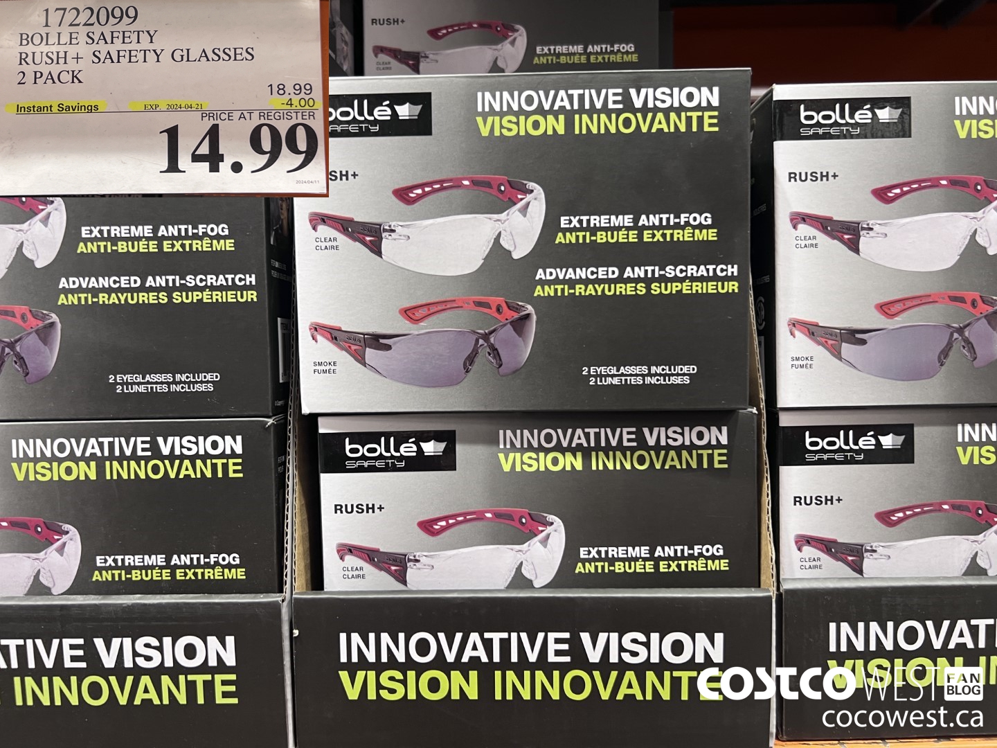 1722099 BOLLE SAFETY RUSH+ SAFETY GLASSES 2 PACK ($4.00 INSTANT SAVINGS EXPIRES ON 2024-04-21) $14.99