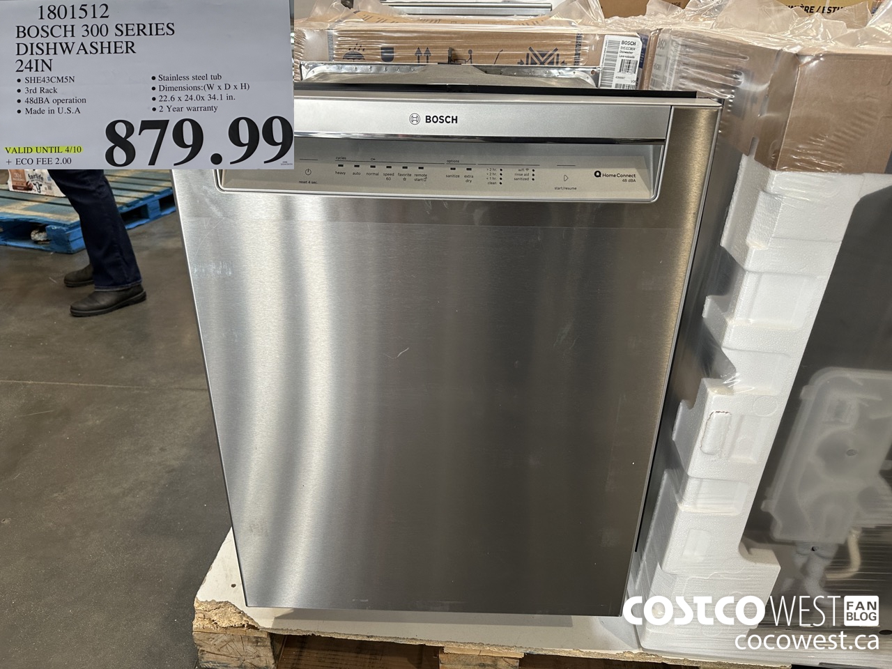 1801512 BOSCH 300 SERIES DISHWASHER 3 24IN (EXPIRES ON 2024-04-10) $879.99