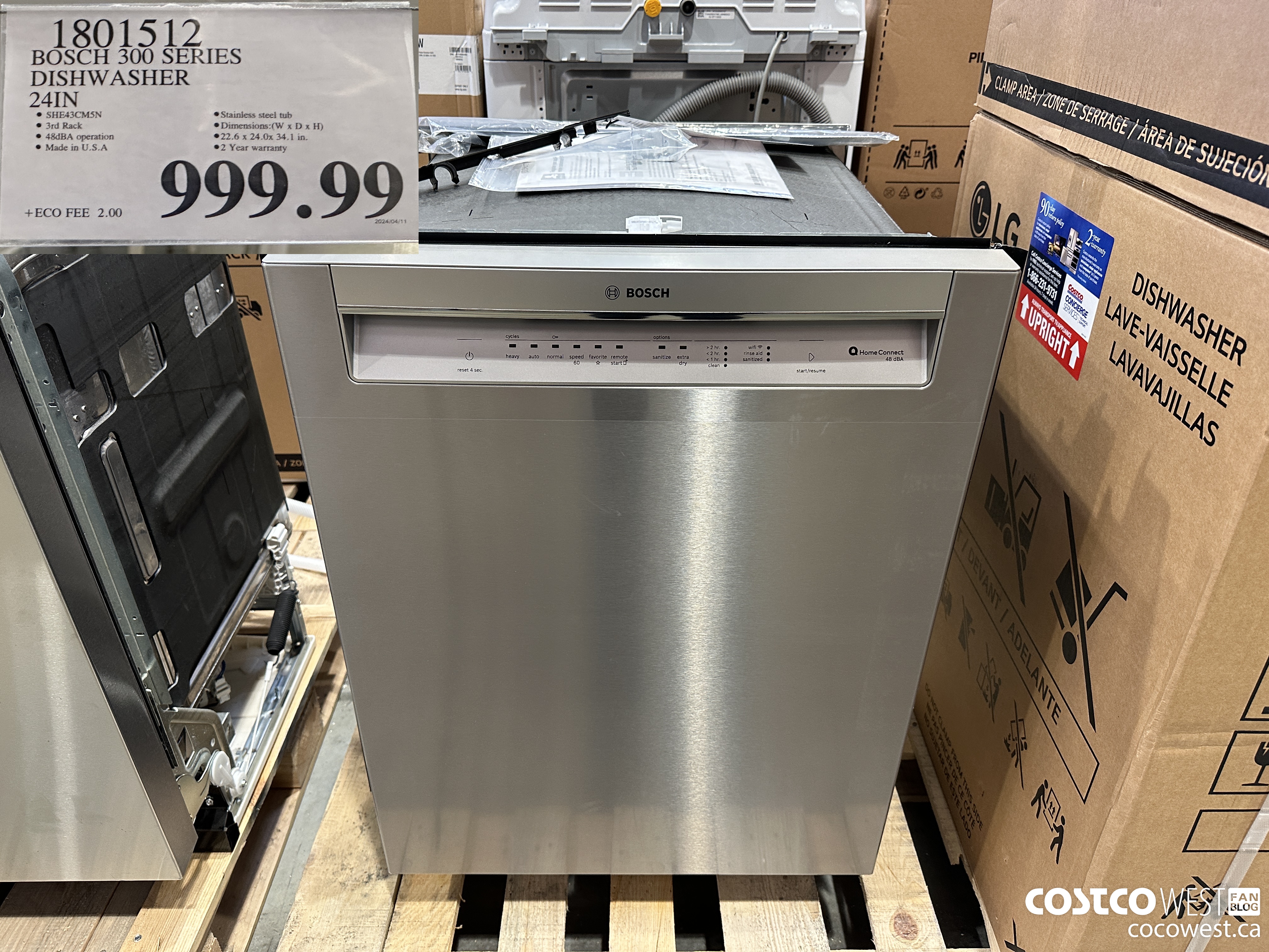 1801512 BOSCH 300 SERIES DISHWASHER 3 24IN $999.99