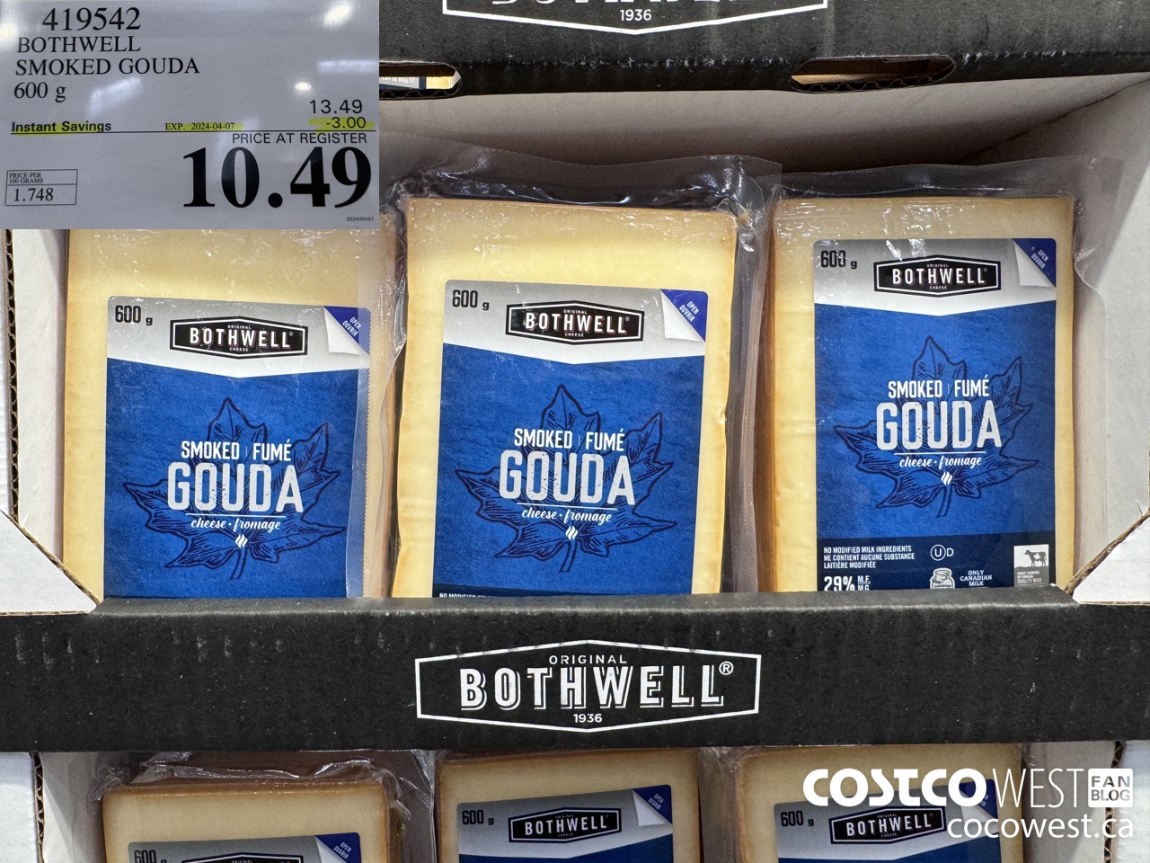 419542 BOTHWELL SMOKED GOUDA 600 g ($3.00 INSTANT SAVINGS EXPIRES ON 2024-04-07) $10.49