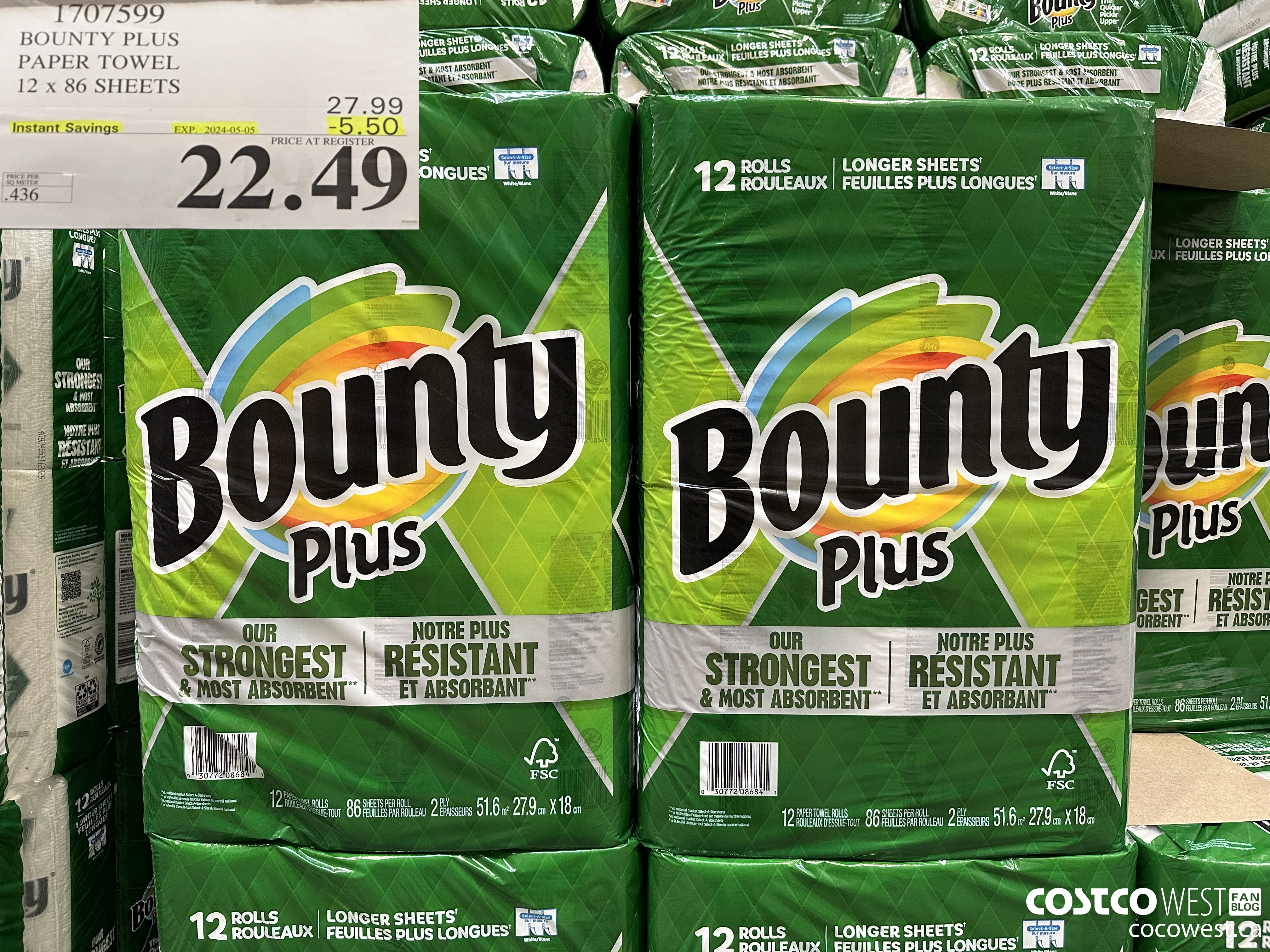 1707599 BOUNTY PLUS PAPER TOWEL 12 X 86 SHEETS ($5.50 INSTANT SAVINGS EXPIRES ON 2024-05-05) $22.49