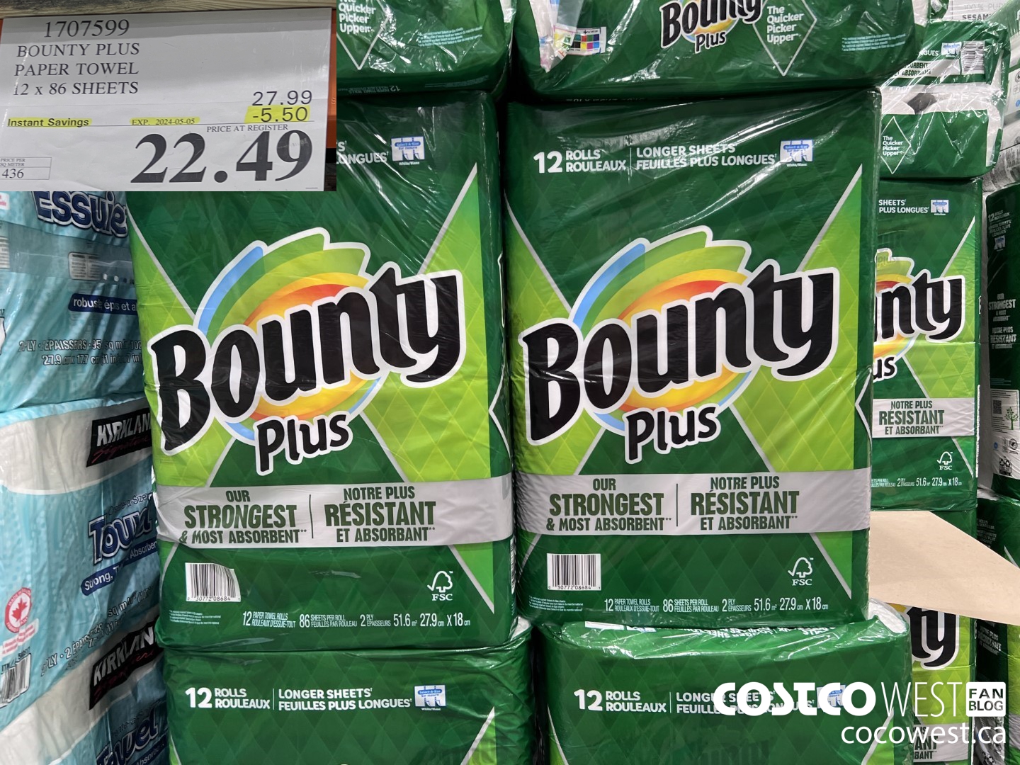 1707599 BOUNTY PLUS PAPER TOWEL 12 X 86 SHEETS ($5.50 INSTANT SAVINGS EXPIRES ON 2024-05-05) $22.49