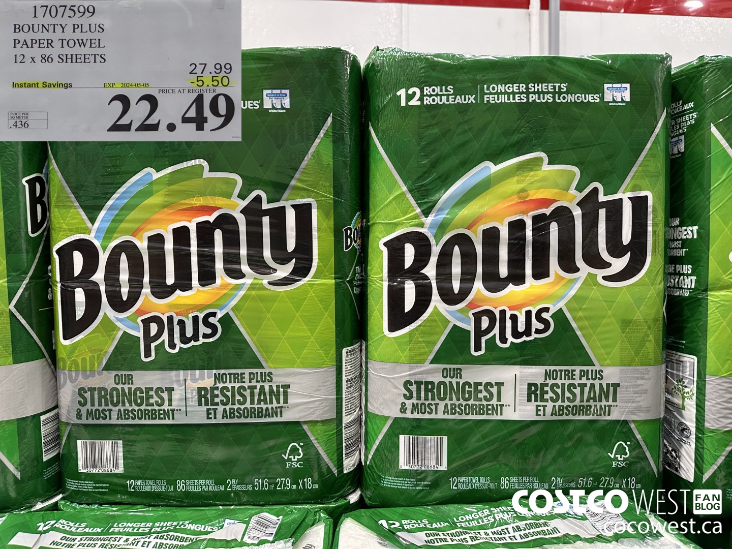 1707599 BOUNTY PLUS PAPER TOWEL 12 X 86 SHEETS ($5.50 INSTANT SAVINGS EXPIRES ON 2024-05-05) $22.49