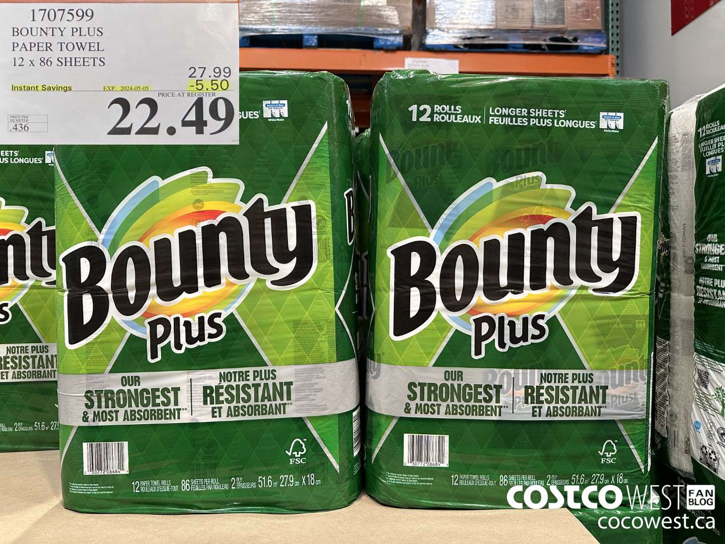1707599 BOUNTY PLUS PAPER TOWEL 12 X 86 SHEETS ($5.50 INSTANT SAVINGS EXPIRES ON 2024-05-05) $22.49