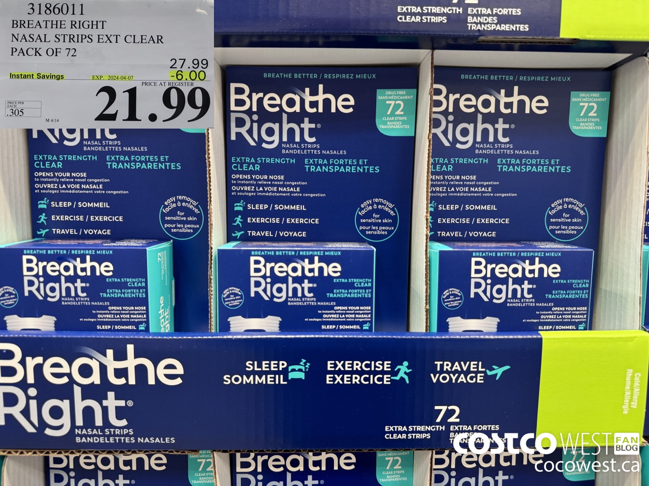 3186011 BREATHE RIGHT NASAL STRIPS EXT CLEAR PACK OF 72 ($6.00 INSTANT SAVINGS EXPIRES ON 2024-04-07) $21.99