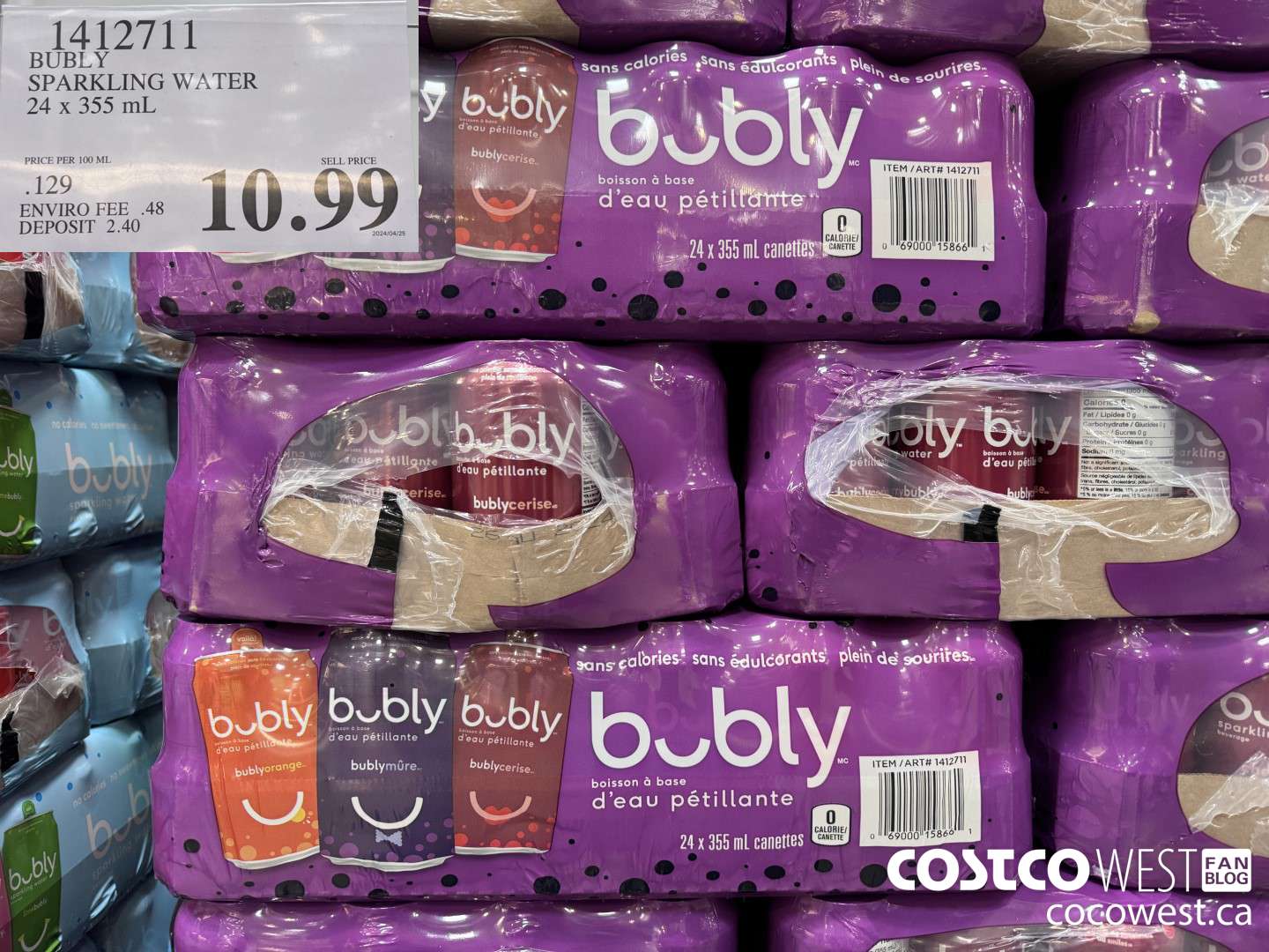 1412711 BUBLY SPARKLING WATER 24 x 355 mL $10.99