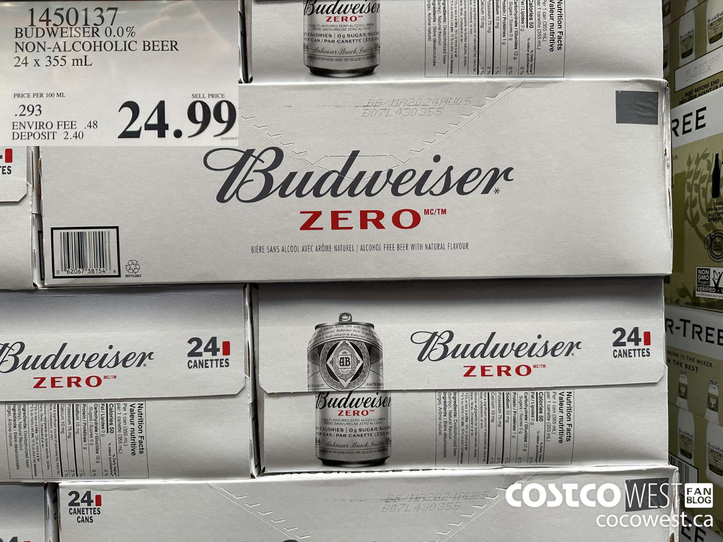 1450137 BUDWEISER 0.0% 24 x 355 mL $24.99