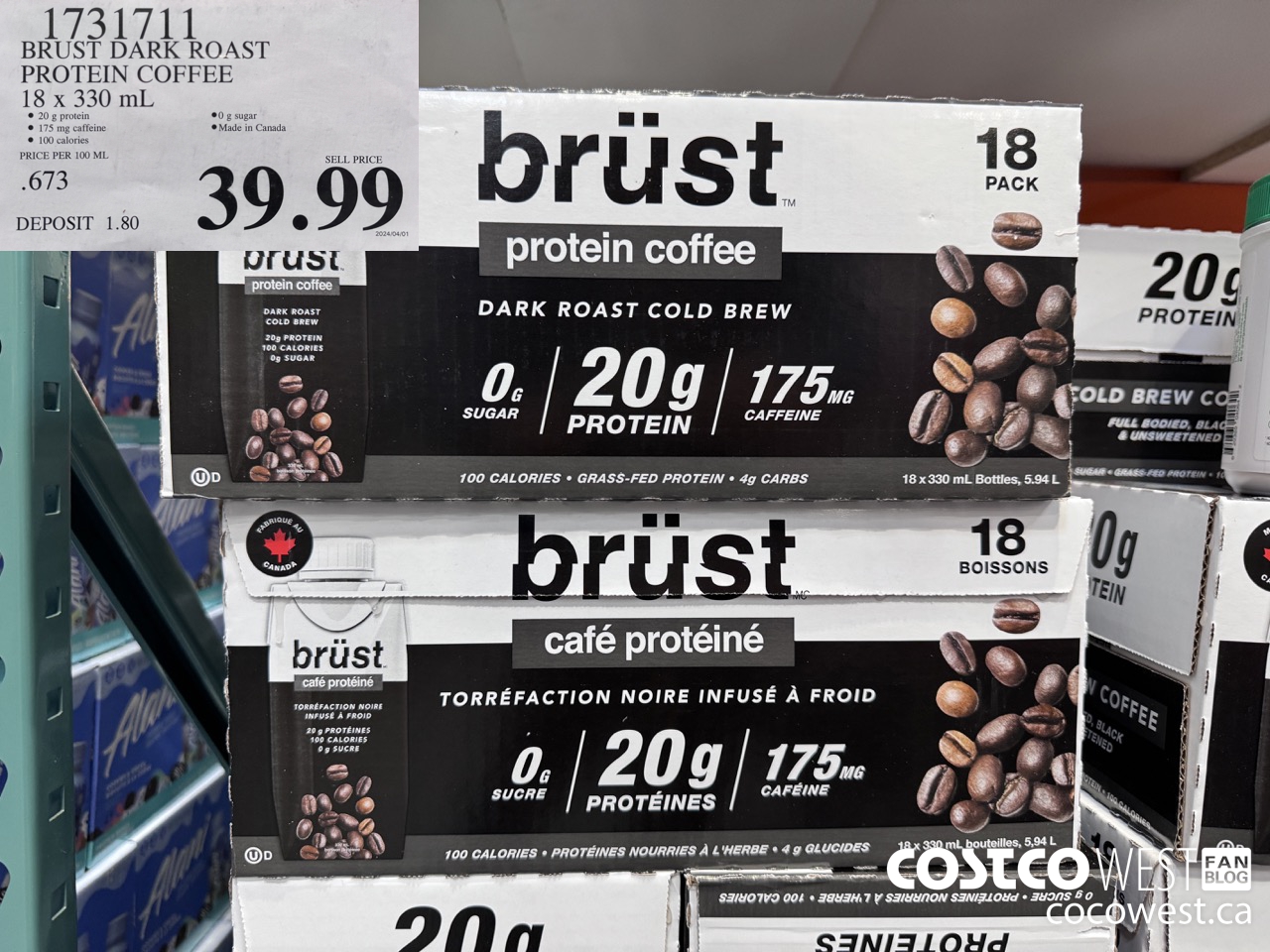 1731711 BURST DARK ROAST PROTEIN COFFEE 18 X 330ML $39.99