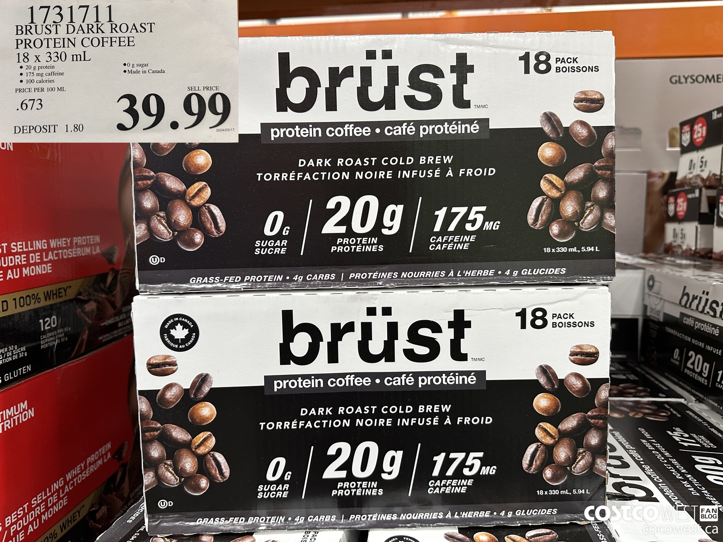 1731711 BURST DARK ROAST PROTEIN COFFEE 18 X 330ML $39.99