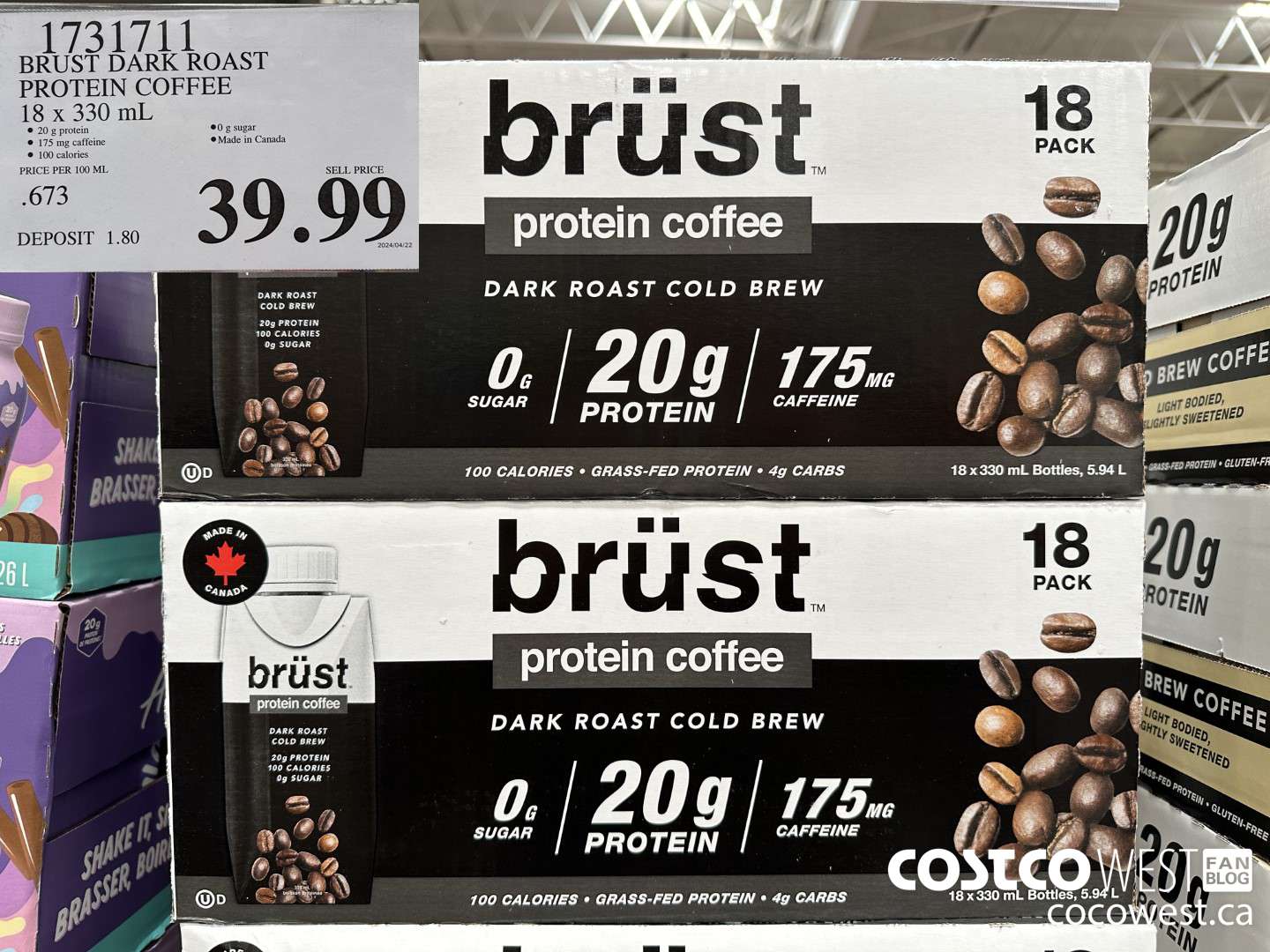 1731711 BURST DARK ROAST PROTEIN COFFEE 18 X 330ML $39.99