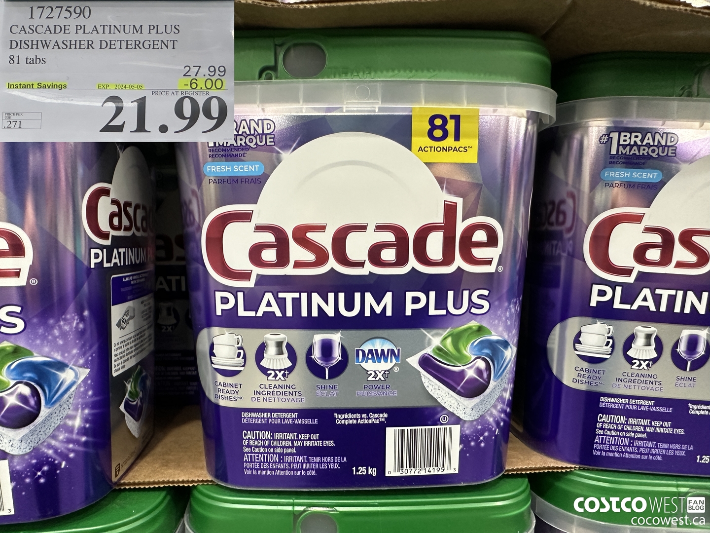 1727590 CASCADE PLATINUM PLUS DISHWASHER DETERGENT 81 TABS ($6.00 INSTANT SAVINGS EXPIRES ON 2024-05-05) $21.99