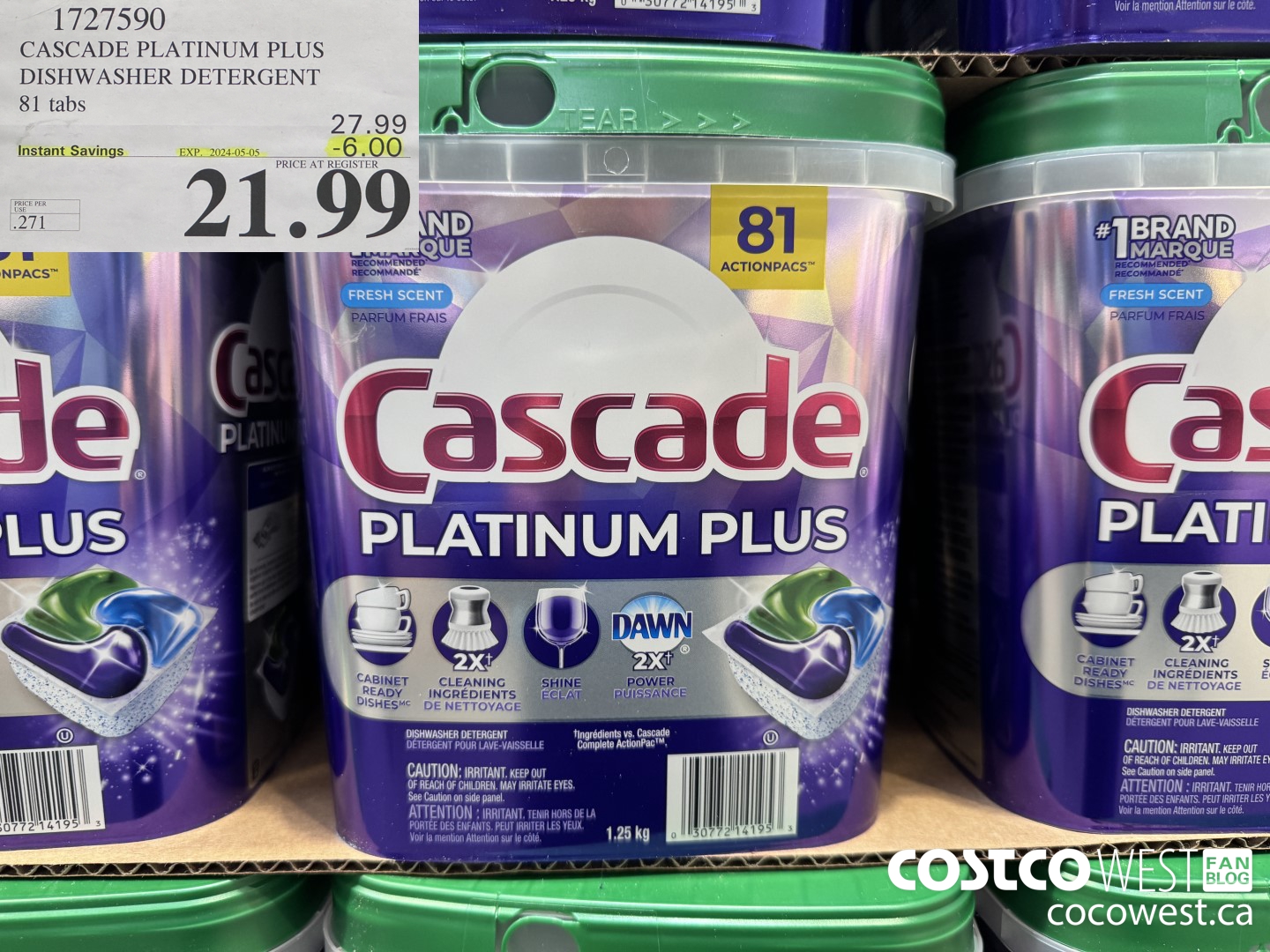 1727590 CASCADE PLATINUM PLUS DISHWASHER DETERGENT 81 TABS ($6.00 INSTANT SAVINGS EXPIRES ON 2024-05-05) $21.99