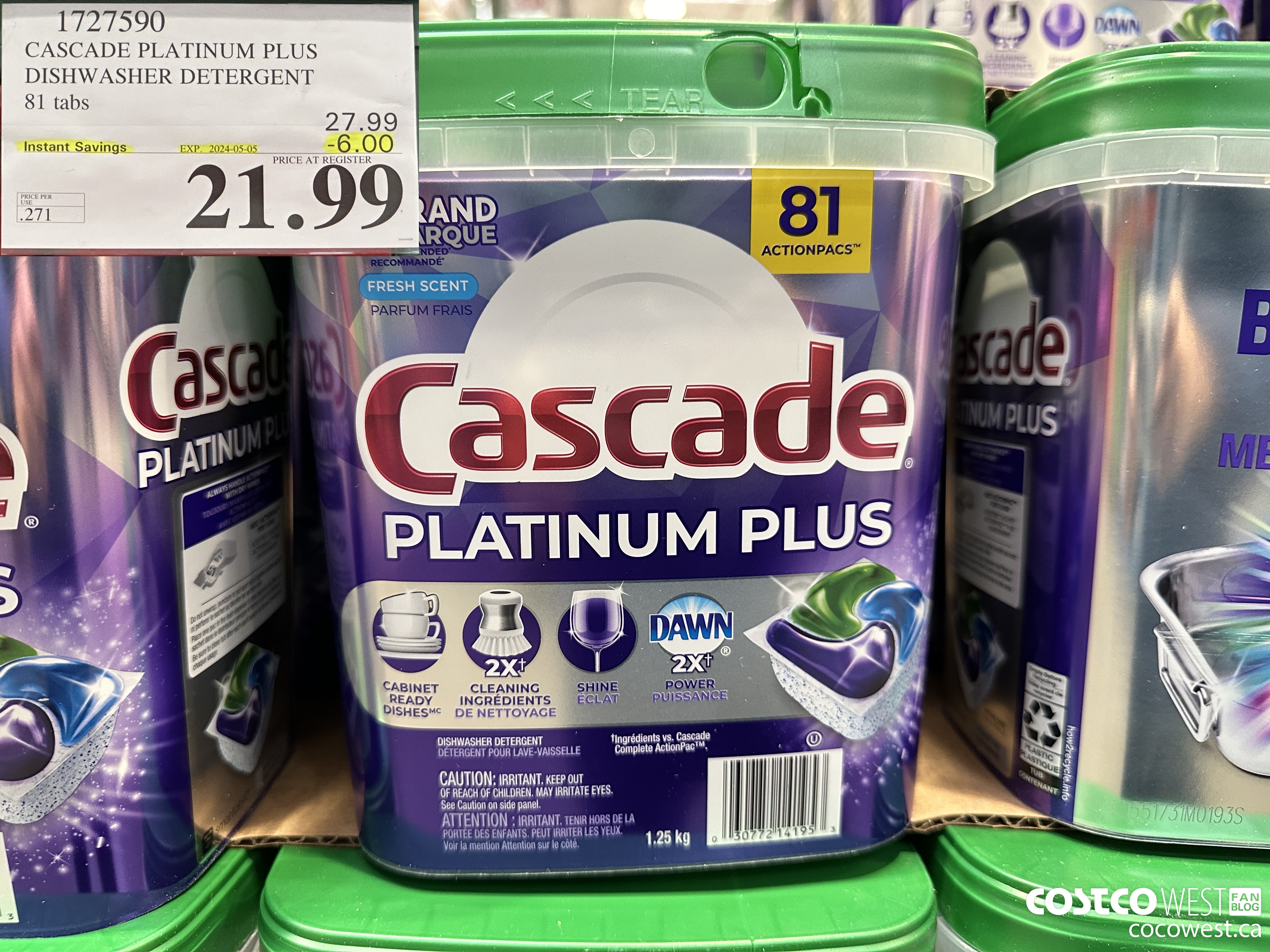 1727590 CASCADE PLATINUM PLUS DISHWASHER DETERGENT 81 TABS ($6.00 INSTANT SAVINGS EXPIRES ON 2024-05-05) $21.99