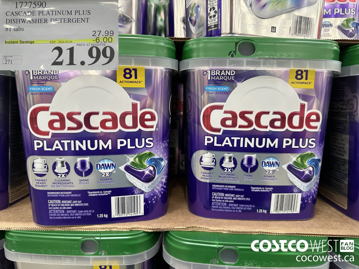 1727590 CASCADE PLATINUM PLUS DISHWASHER DETERGENT 81 TABS ($6.00 INSTANT SAVINGS EXPIRES ON 2024-05-05) $21.99