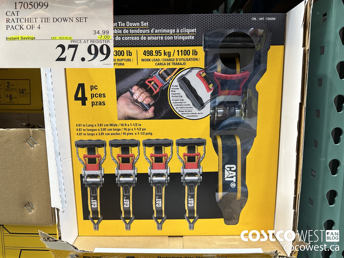 1705099 CAT RATCHET TIE DOWN SET PACK OF 4 ($7.00 INSTANT SAVINGS EXPIRES ON 2024-04-28) $27.99