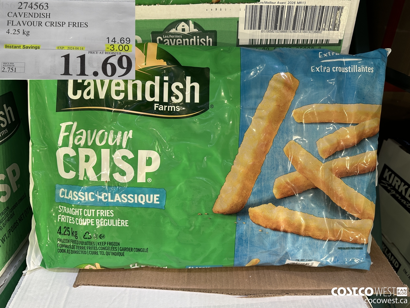 274563 CAVENDISH FLAVOUR CRISP FRIES 4.25 KG ($3.00 INSTANT SAVINGS EXPIRES ON 2024-04-14) $11.69