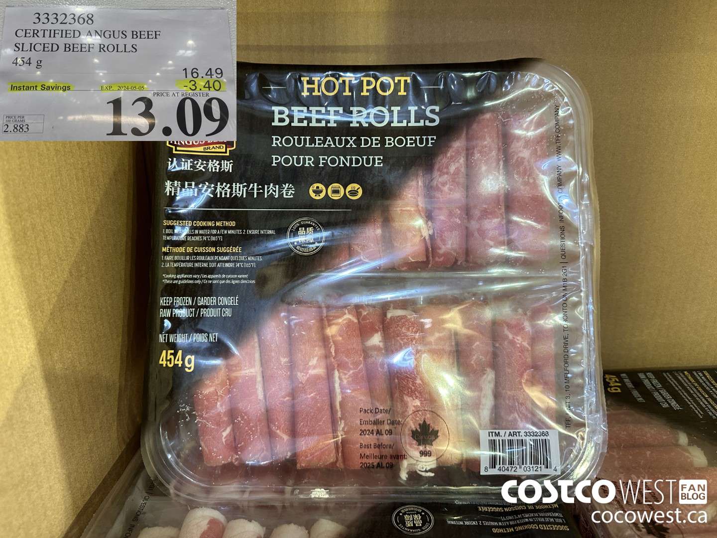 3332368 CERTIFIED ANGUS BEEF SLICED BEEF ROLLS 454 G ($3.40 INSTANT SAVINGS EXPIRES ON 2024-05-05) $13.09