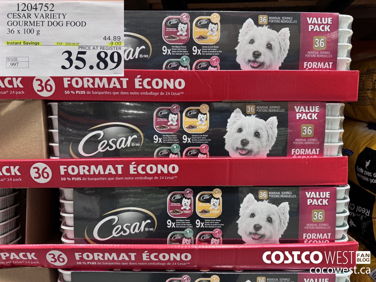 1204752 CESAR VARIETY GOURMET DOG FOOD 36 x 100 g ($9.00 INSTANT SAVINGS EXPIRES ON 2024-04-07) $35.89