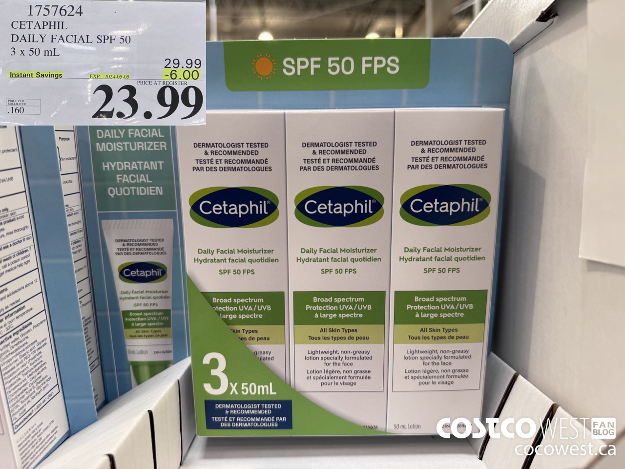 1757624 CETAPHIL DAILY FACIAL SPF 50 3 X 50ML ($6.00 INSTANT SAVINGS EXPIRES ON 2024-05-05) $23.99