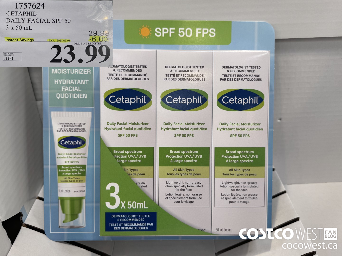 1757624 CETAPHIL DAILY FACIAL SPF 50 3 X 50ML ($6.00 INSTANT SAVINGS EXPIRES ON 2024-05-05) $23.99