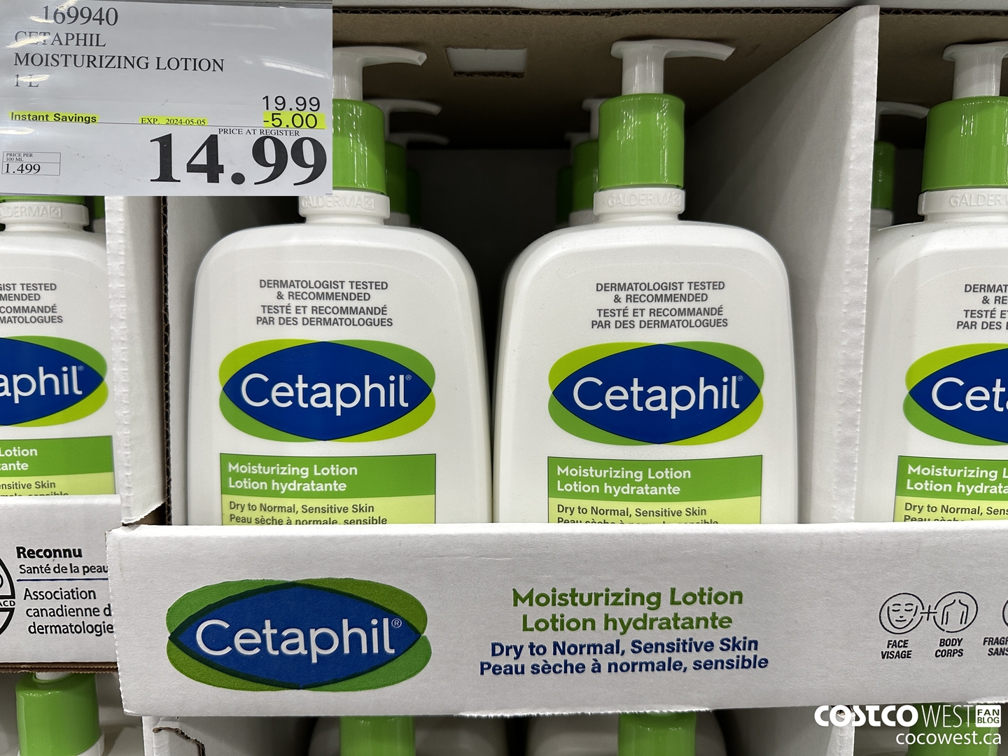 169940 CETAPHIL MOISTURIZING LOTION 1L ($5.00 INSTANT SAVINGS EXPIRES ON 2024-05-05) $14.99