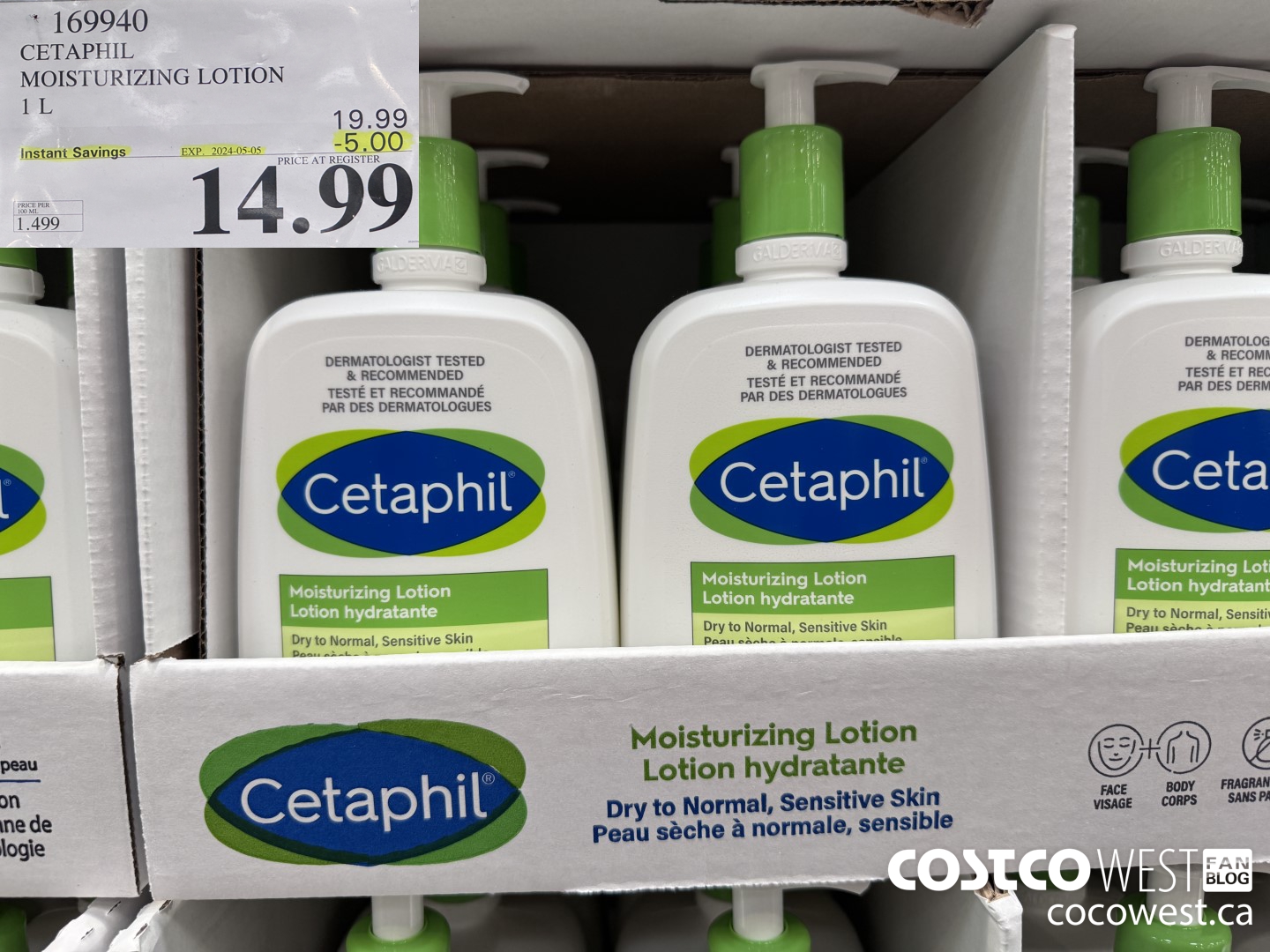 169940 CETAPHIL MOISTURIZING LOTION 1L ($5.00 INSTANT SAVINGS EXPIRES ON 2024-05-05) $14.99