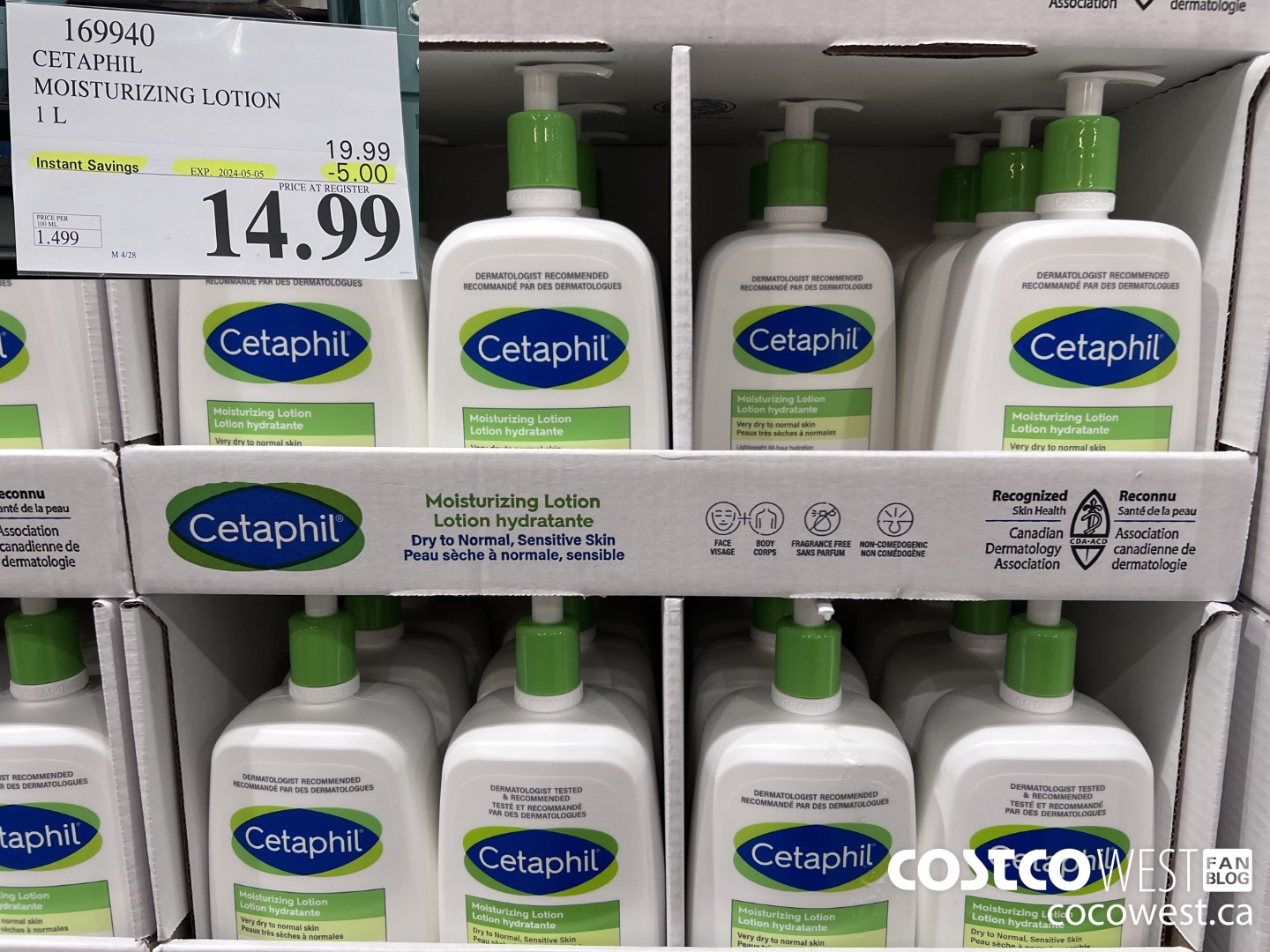 169940 CETAPHIL MOISTURIZING LOTION 1L ($5.00 INSTANT SAVINGS EXPIRES ON 2024-05-05) $14.99