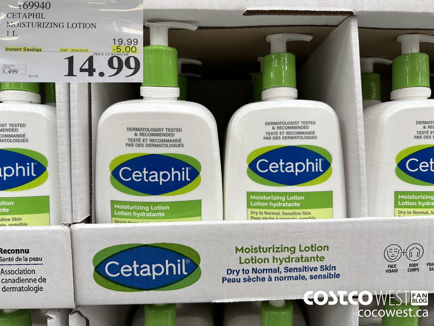 169940 CETAPHIL MOISTURIZING LOTION 1L ($5.00 INSTANT SAVINGS EXPIRES ON 2024-05-05) $14.99