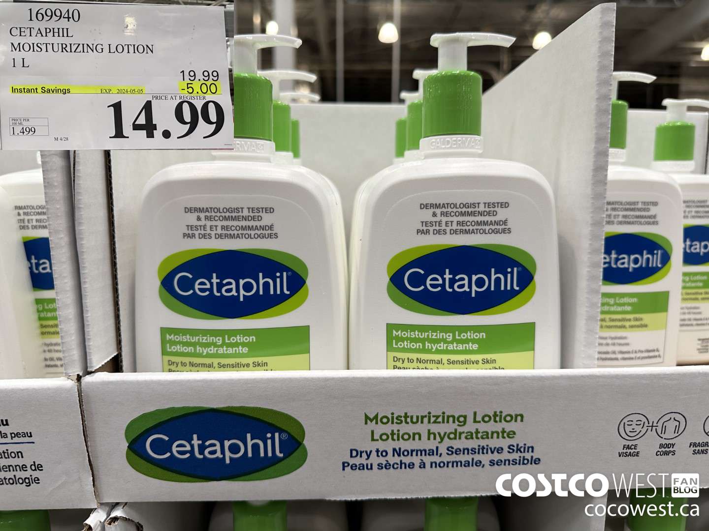 169940 CETAPHIL MOISTURIZING LOTION 1L ($5.00 INSTANT SAVINGS EXPIRES ON 2024-05-05) $14.99