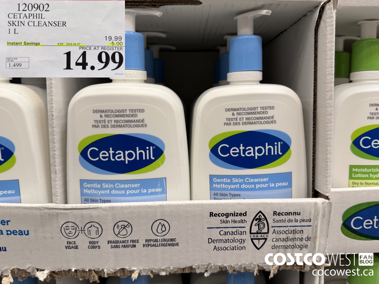 120902 CETAPHIL SKIN CLEANSER 1L ($5.00 INSTANT SAVINGS EXPIRES ON 2024-04-07) $14.99