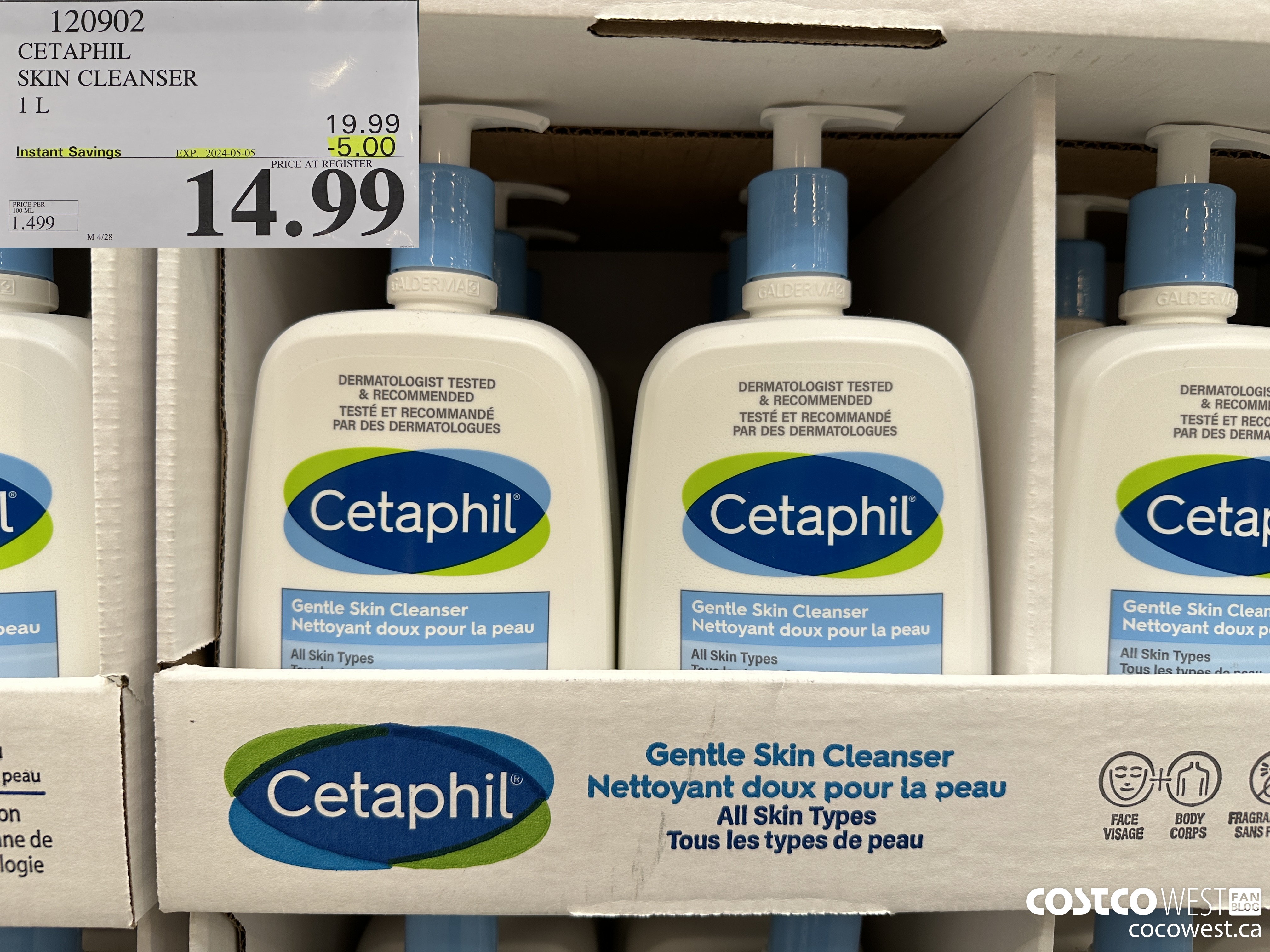 120902 CETAPHIL SKIN CLEANSER 1L ($5.00 INSTANT SAVINGS EXPIRES ON 2024-05-05) $14.99