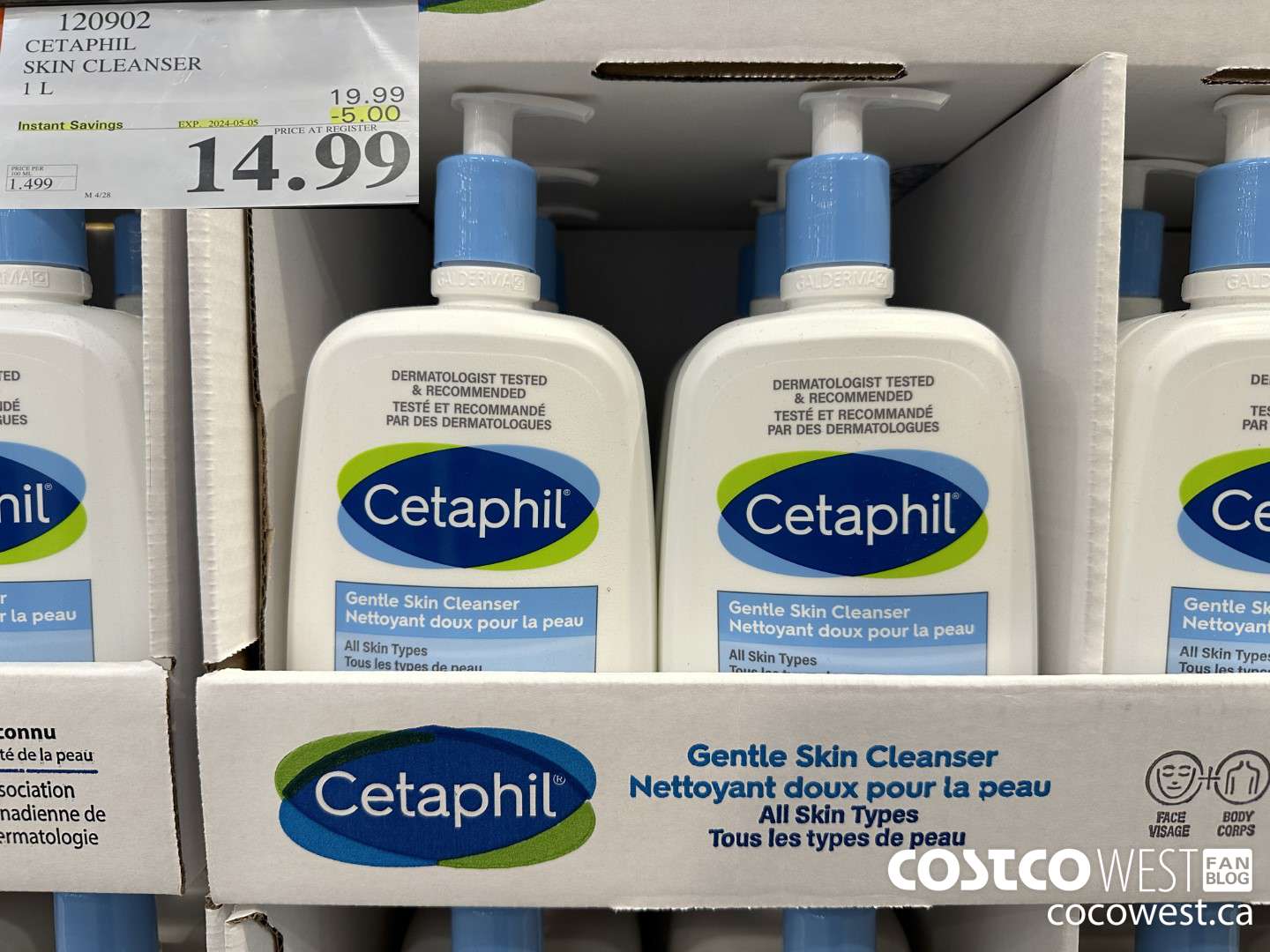 120902 CETAPHIL SKIN CLEANSER 1L ($5.00 INSTANT SAVINGS EXPIRES ON 2024-05-05) $14.99