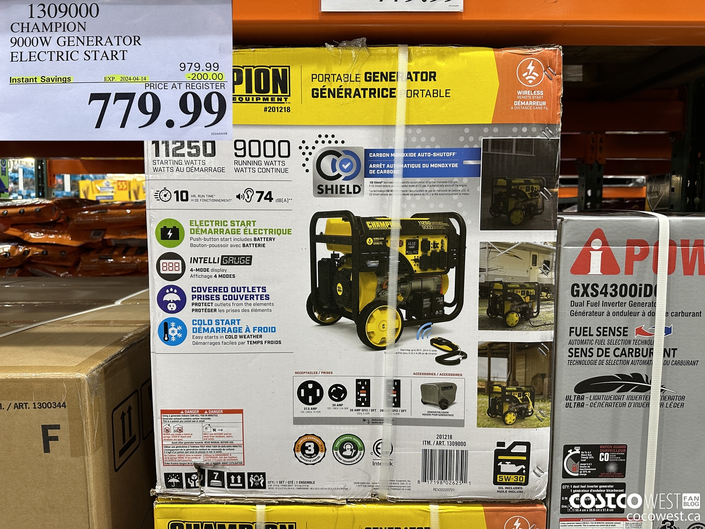 1309000 CHAMPION 9000W GENERATOR ELECTRIC START ($200.00 INSTANT SAVINGS EXPIRES ON 2024-04-14) $779.99