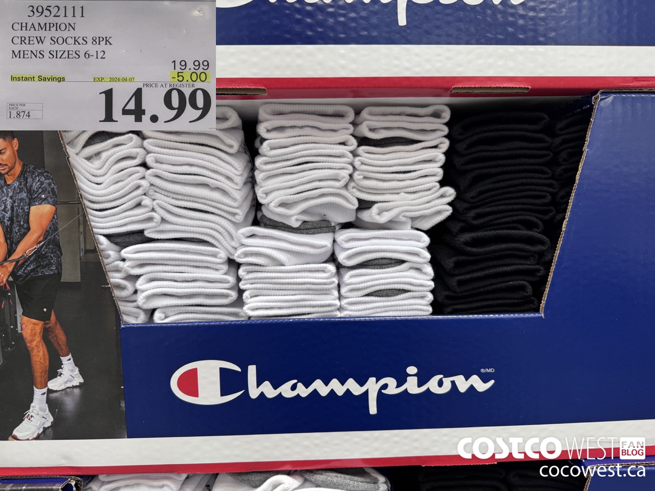 3952111 CHAMPION CREW SOCKS 8PK MENS SIZES 6-12 ($5.00 INSTANT SAVINGS EXPIRES ON 2024-04-07) $14.99