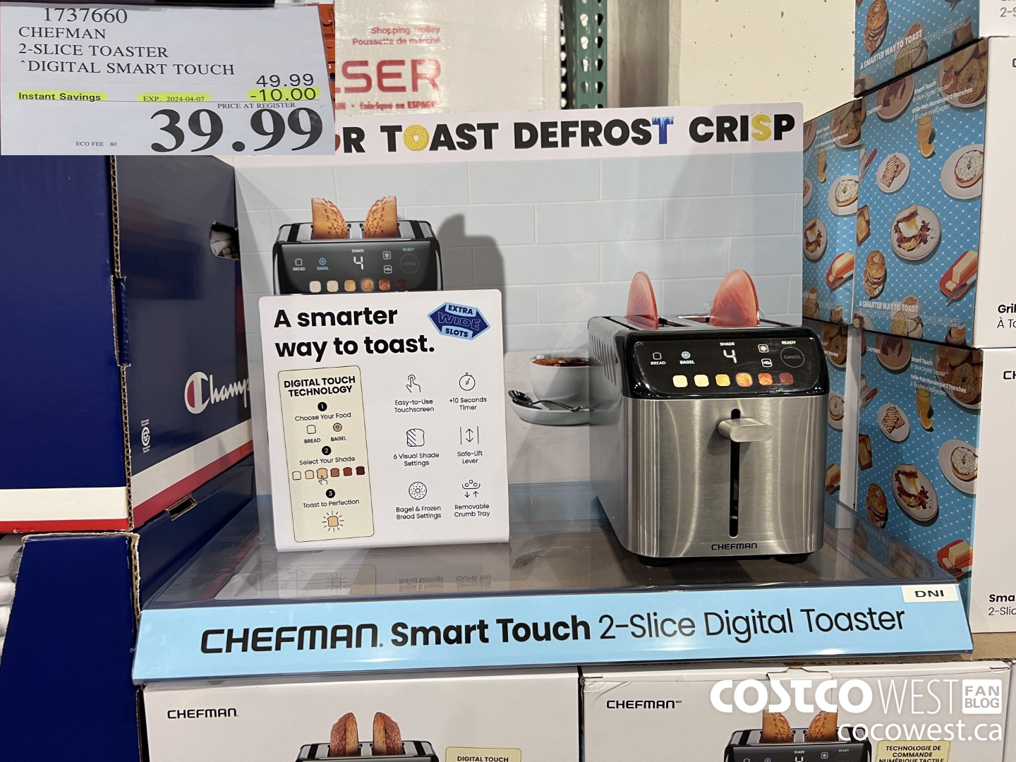 1737660 CHEFMAN 2-SLICE TOASTER DIGITAL SMART TOUCH ($10.00 INSTANT SAVINGS EXPIRES ON 2024-04-07) $39.99