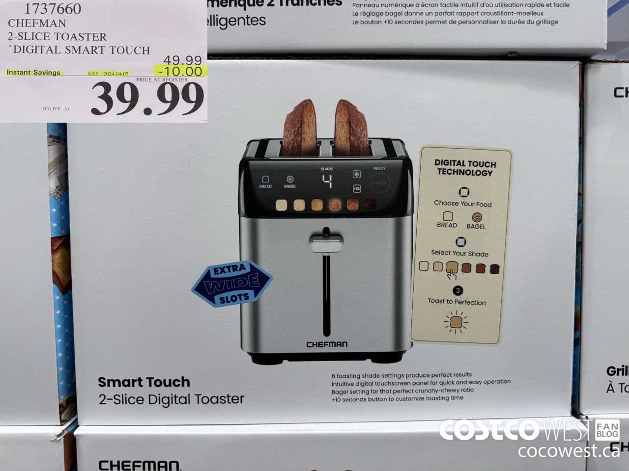 1737660 CHEFMAN 2-SLICE TOASTER DIGITAL SMART TOUCH ($10.00 INSTANT SAVINGS EXPIRES ON 2024-04-07) $39.99