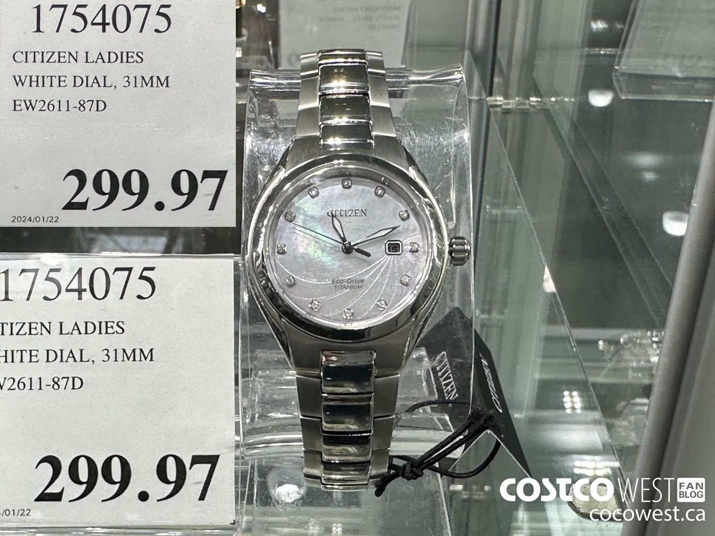 1754075 CITIZEN LADIES WHITE DIAL 31MM EW2611-87D $299.97