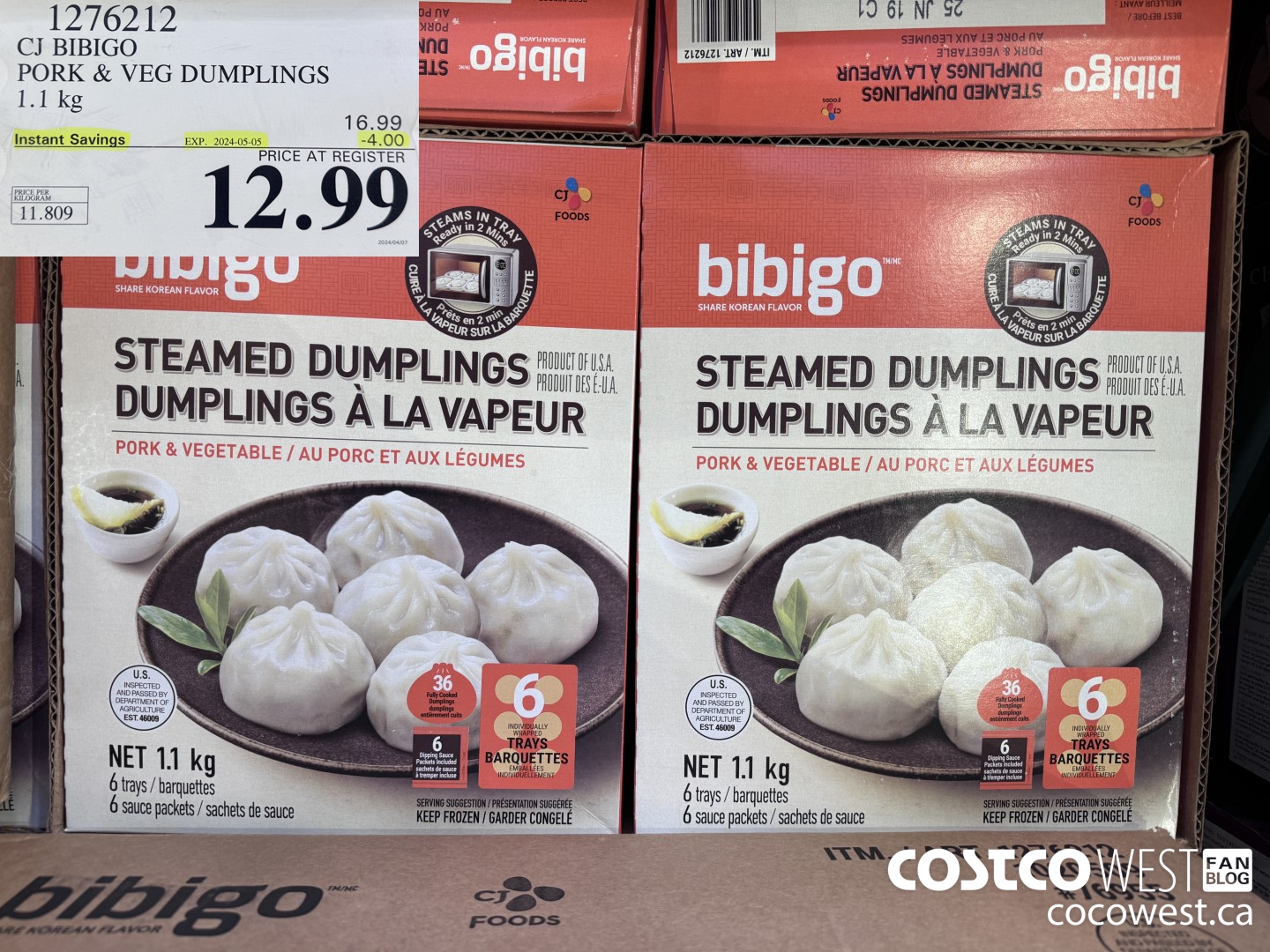 1276212 CJ BIBIGO PORK & VEG DUMPLINGS 1.1KG ($4.00 INSTANT SAVINGS EXPIRES ON 2024-05-05) $12.99