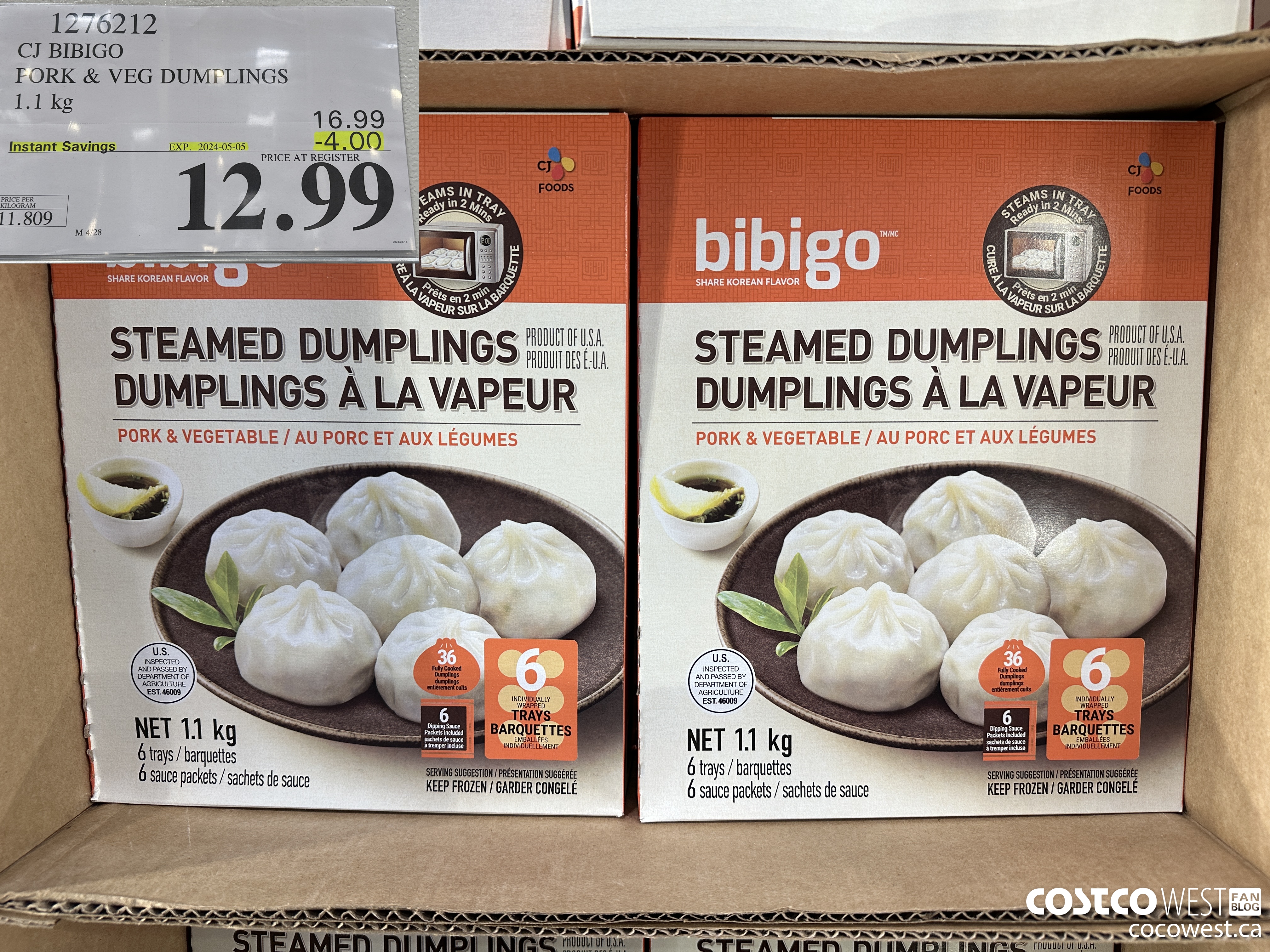 1276212 CJ BIBIGO PORK & VEG DUMPLINGS 1.1KG ($4.00 INSTANT SAVINGS EXPIRES ON 2024-05-05) $12.99